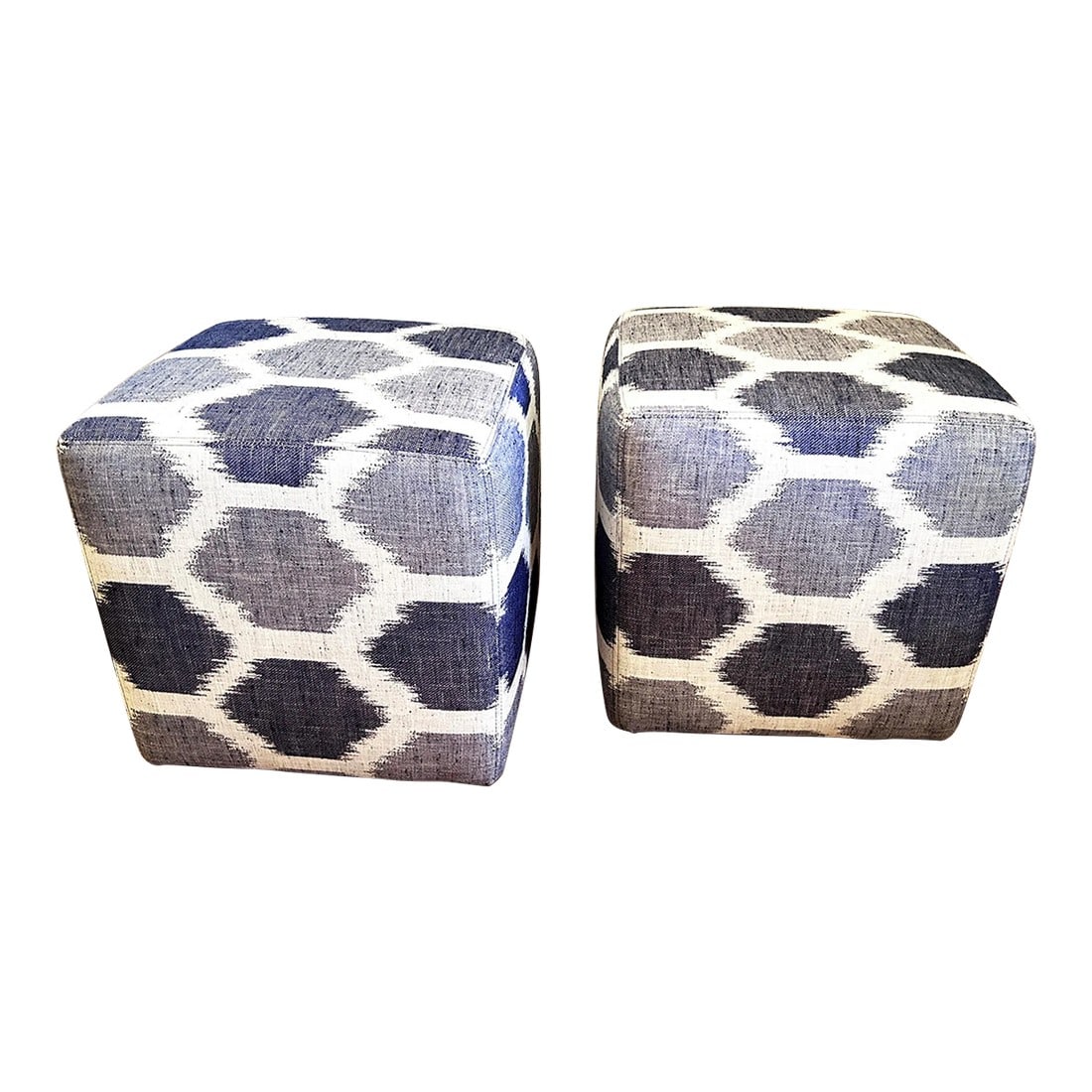 Lee Industries Cabot Denim Woven Ikat Honeycomb Pattern Fabric Cover Rolling Cocktail Ottoman Stool, (1 of 12)