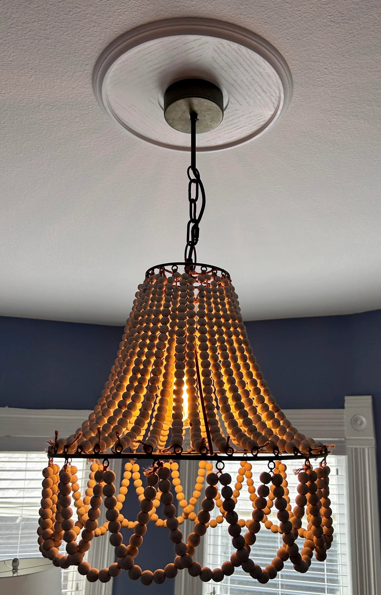 White Washed Wooden Beaded Chandelier - 10