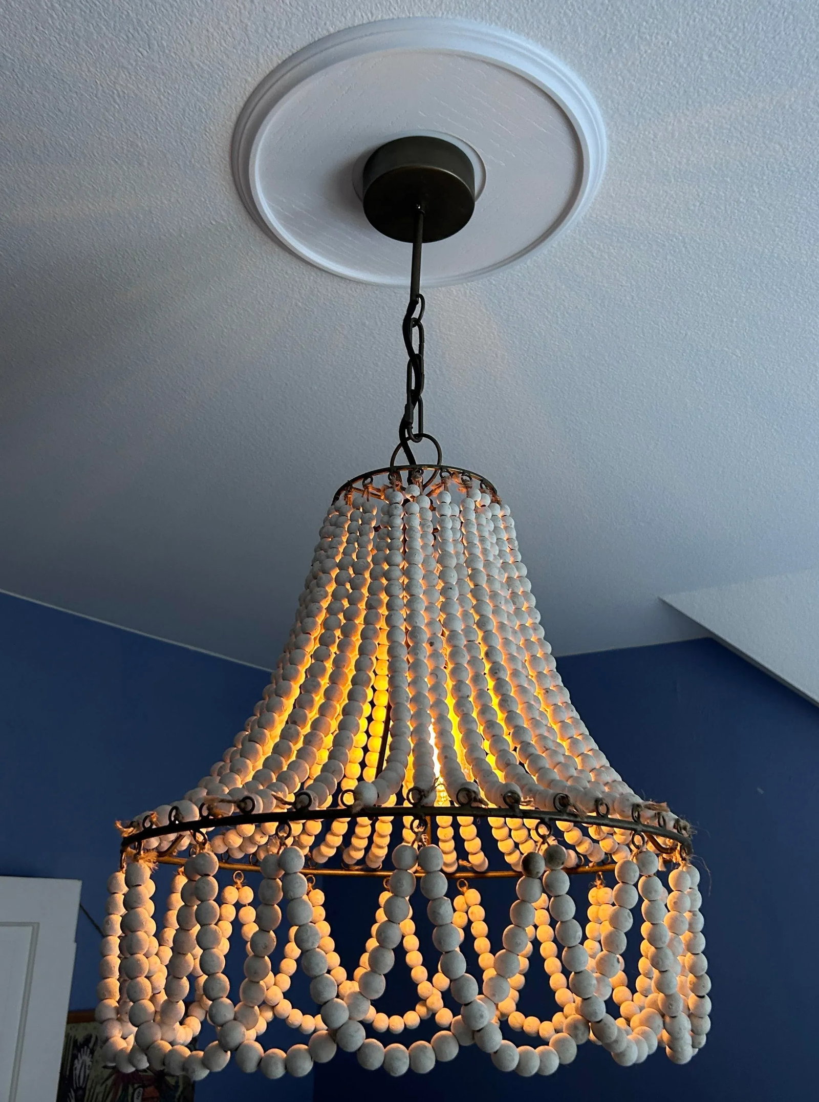 White Washed Wooden Beaded Chandelier - 11