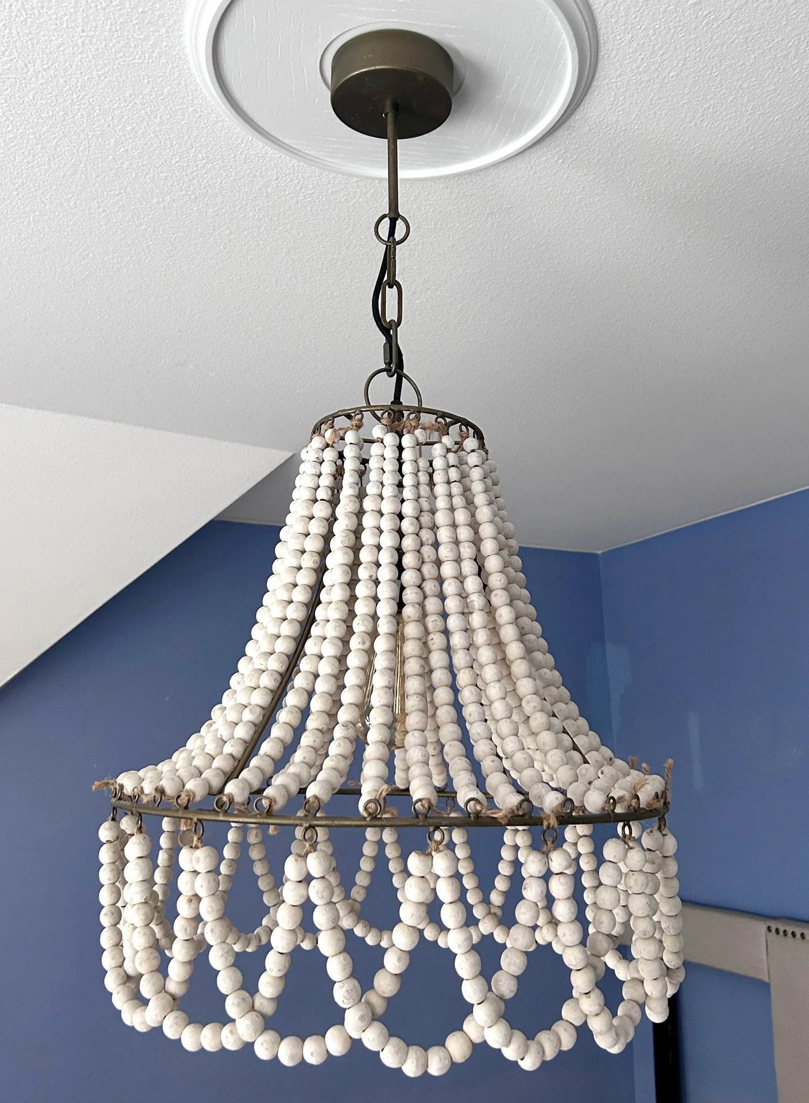 White Washed Wooden Beaded Chandelier - 12