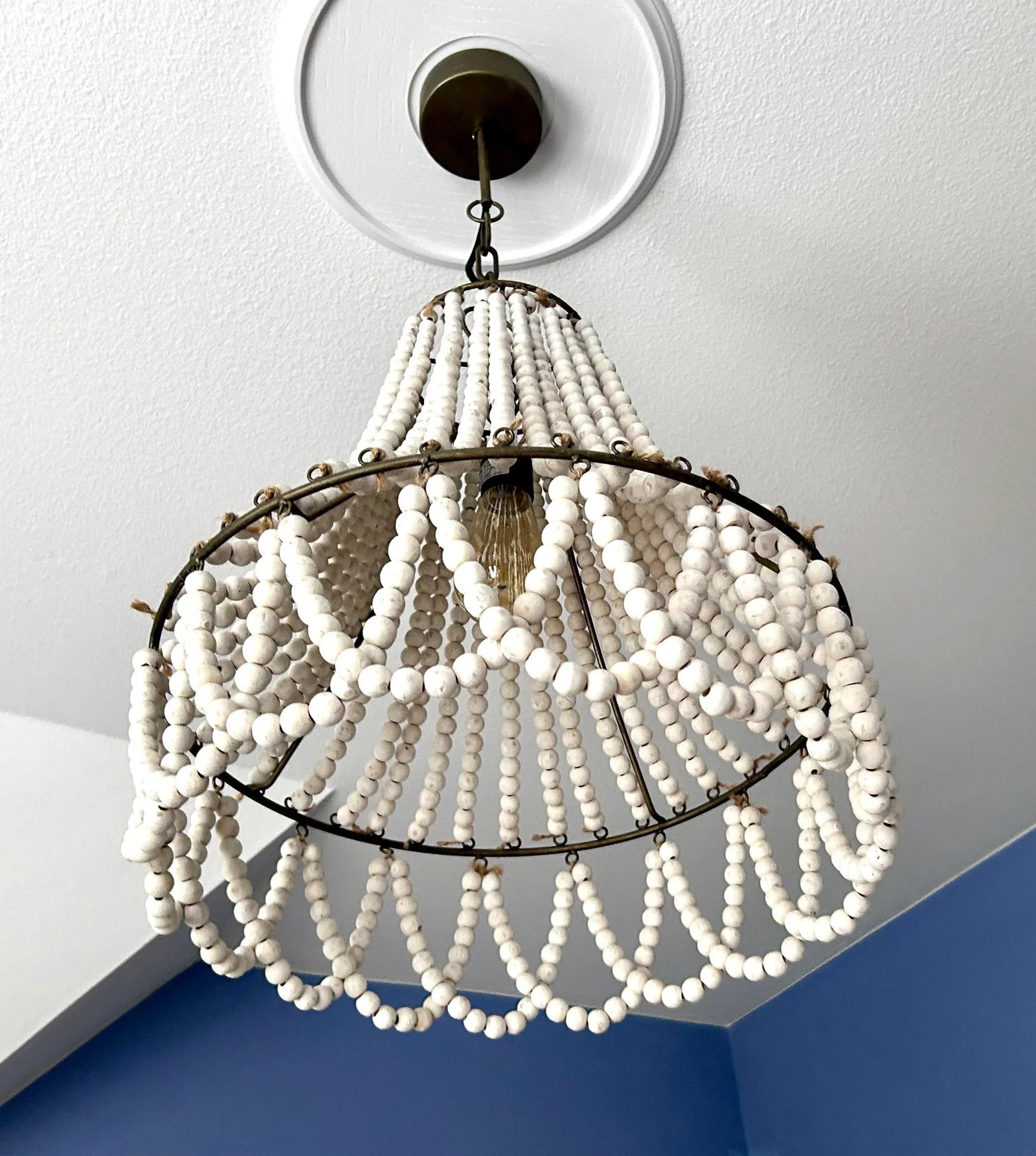 White Washed Wooden Beaded Chandelier - 2