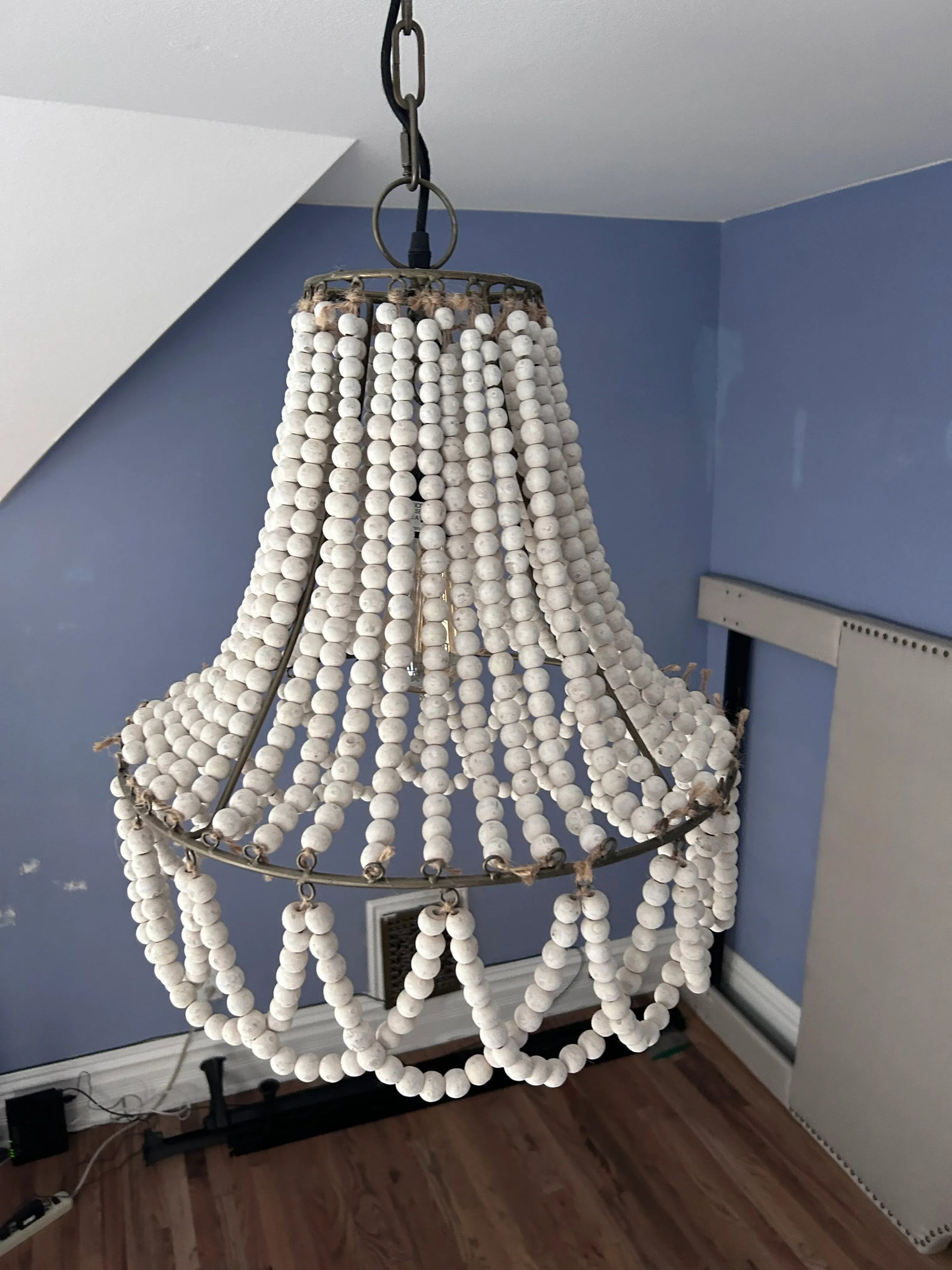 White Washed Wooden Beaded Chandelier - 3