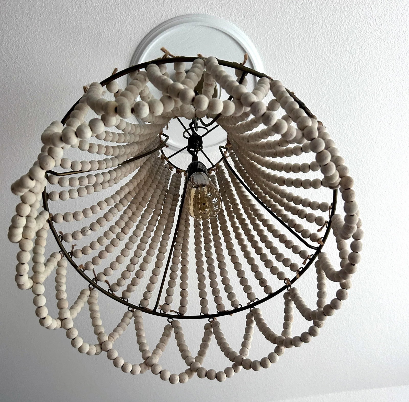 White Washed Wooden Beaded Chandelier - 5