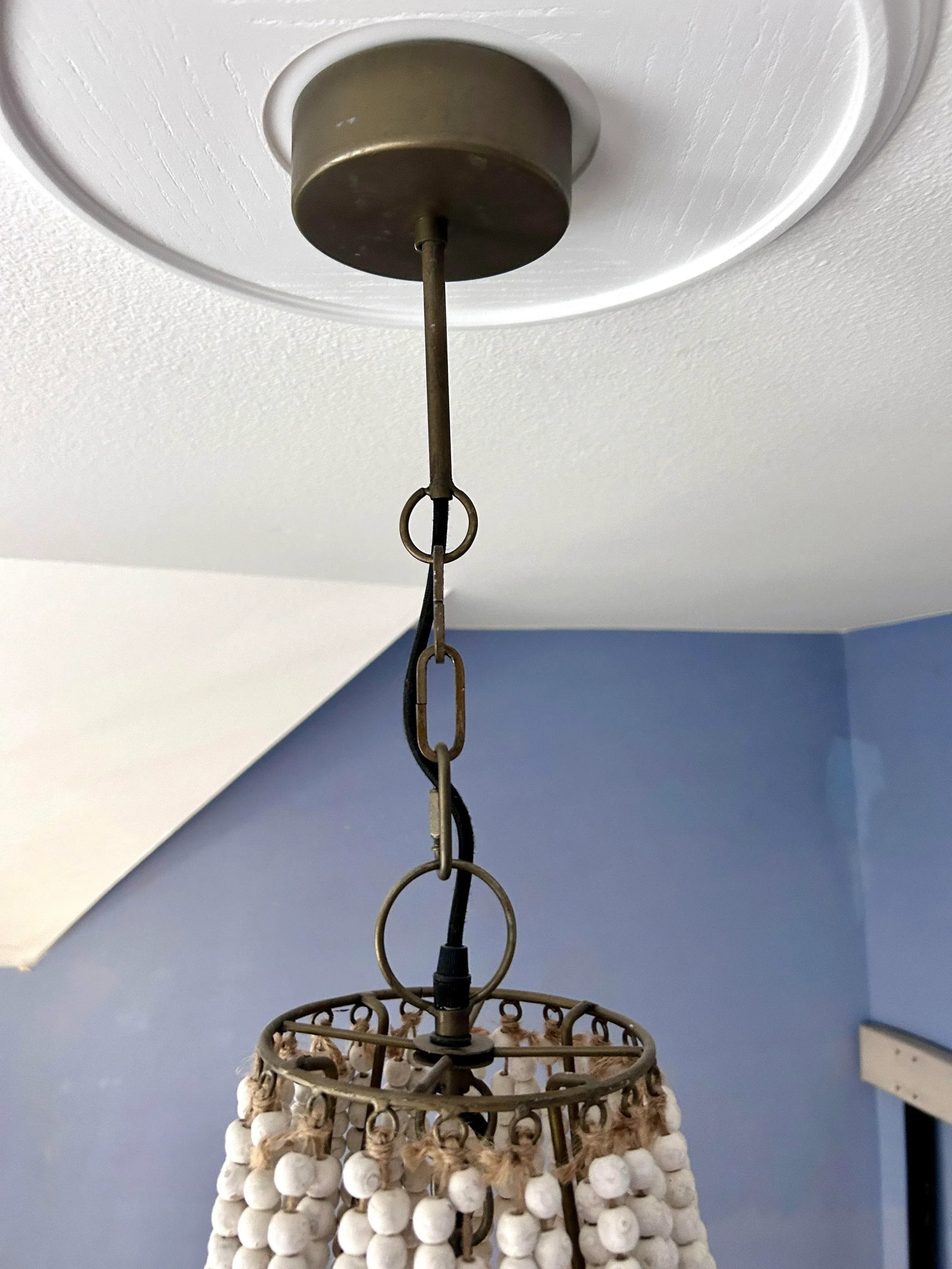 White Washed Wooden Beaded Chandelier - 7