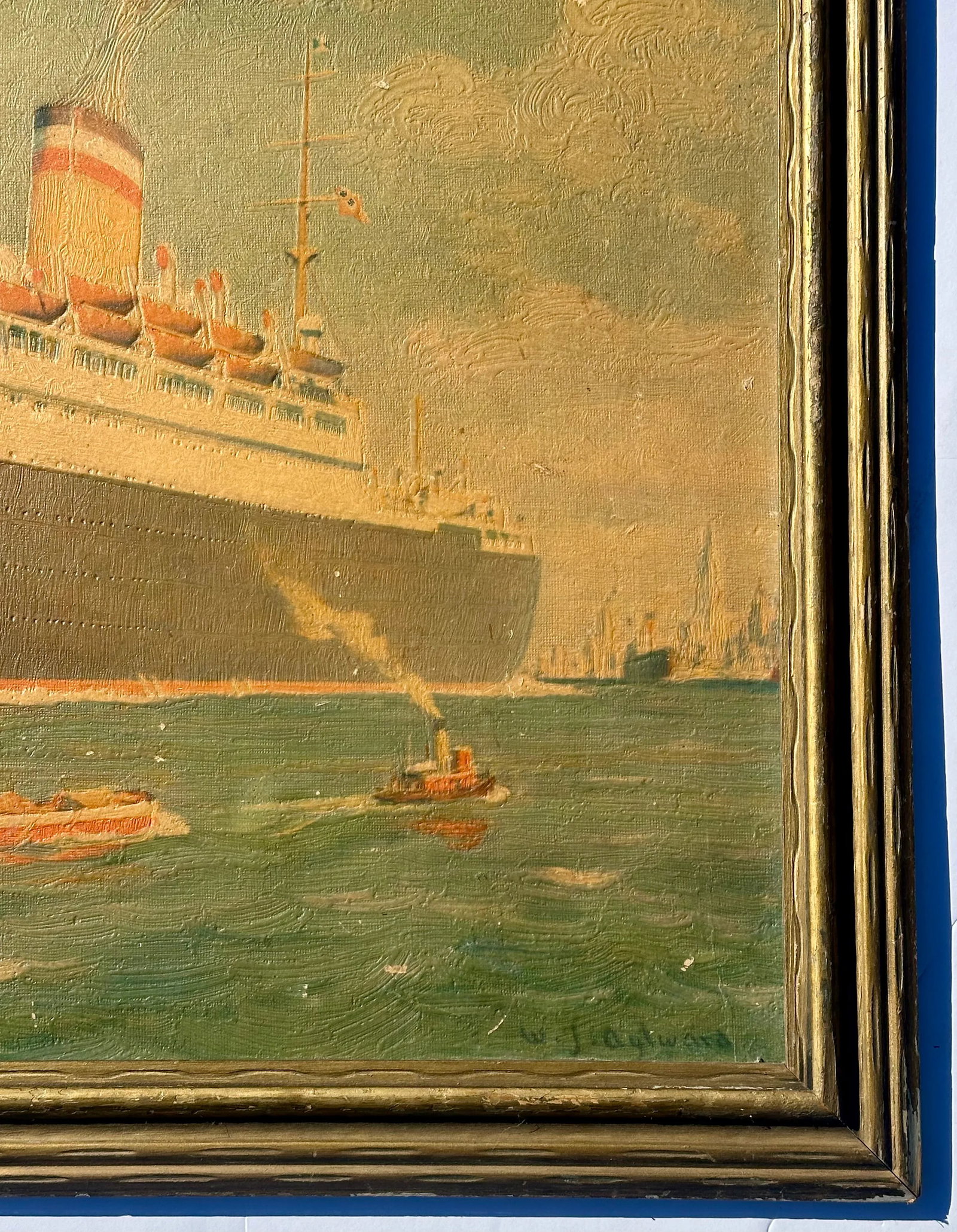 1960s Vintage Cunard New York Ship, Framed - 4