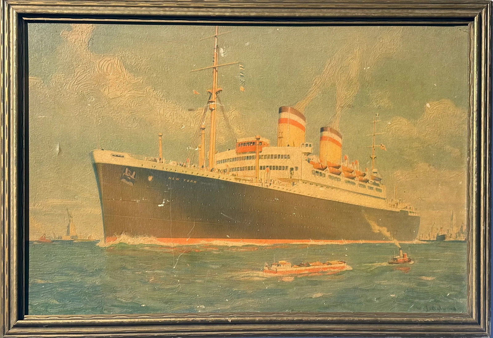1960s Vintage Cunard New York Ship, Framed - 6