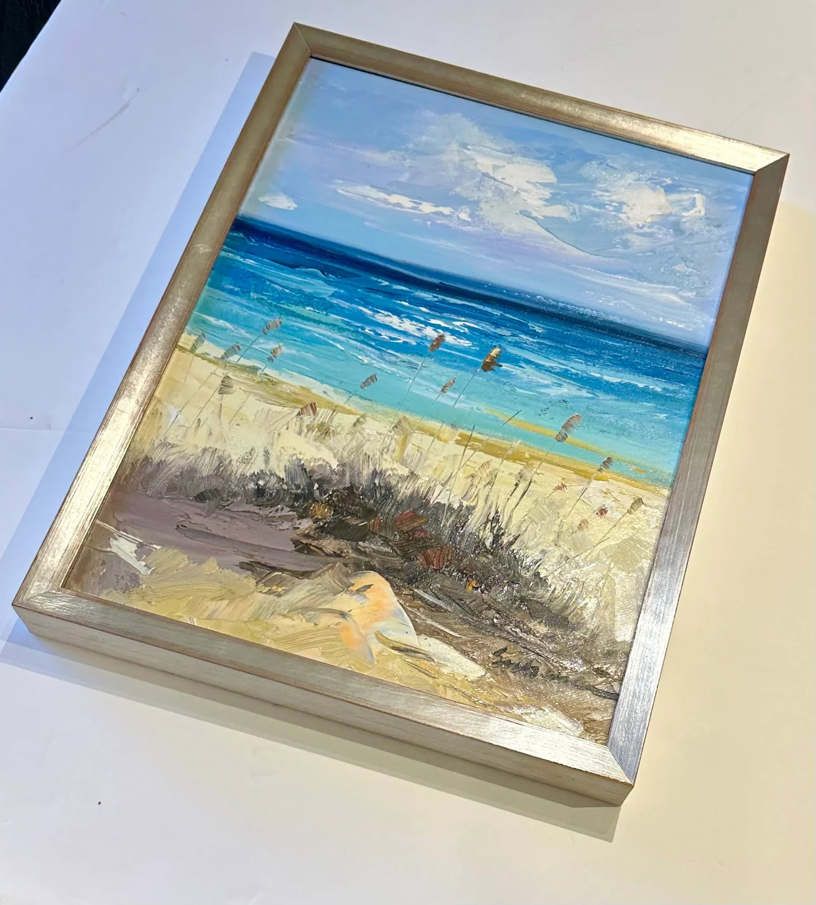 Contemporary Dune Seascape Scene by Seibene, Original Oil on Canvas, Framed - 3