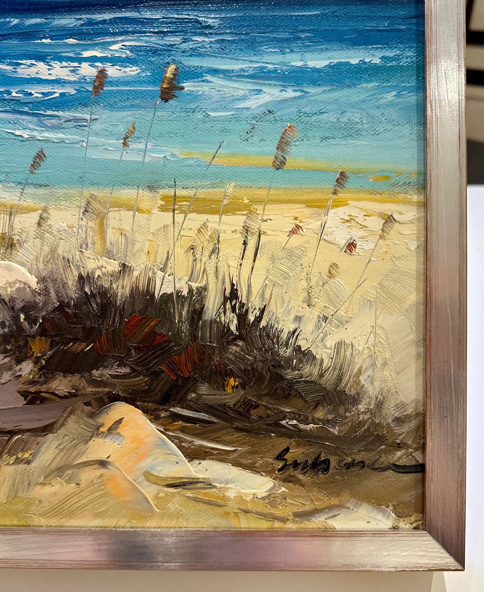 Contemporary Dune Seascape Scene by Seibene, Original Oil on Canvas, Framed - 4