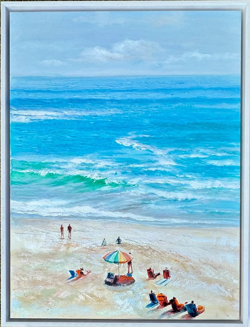 20th Century Beach Scene, Oil on Canvas, Framed (1 of 5)