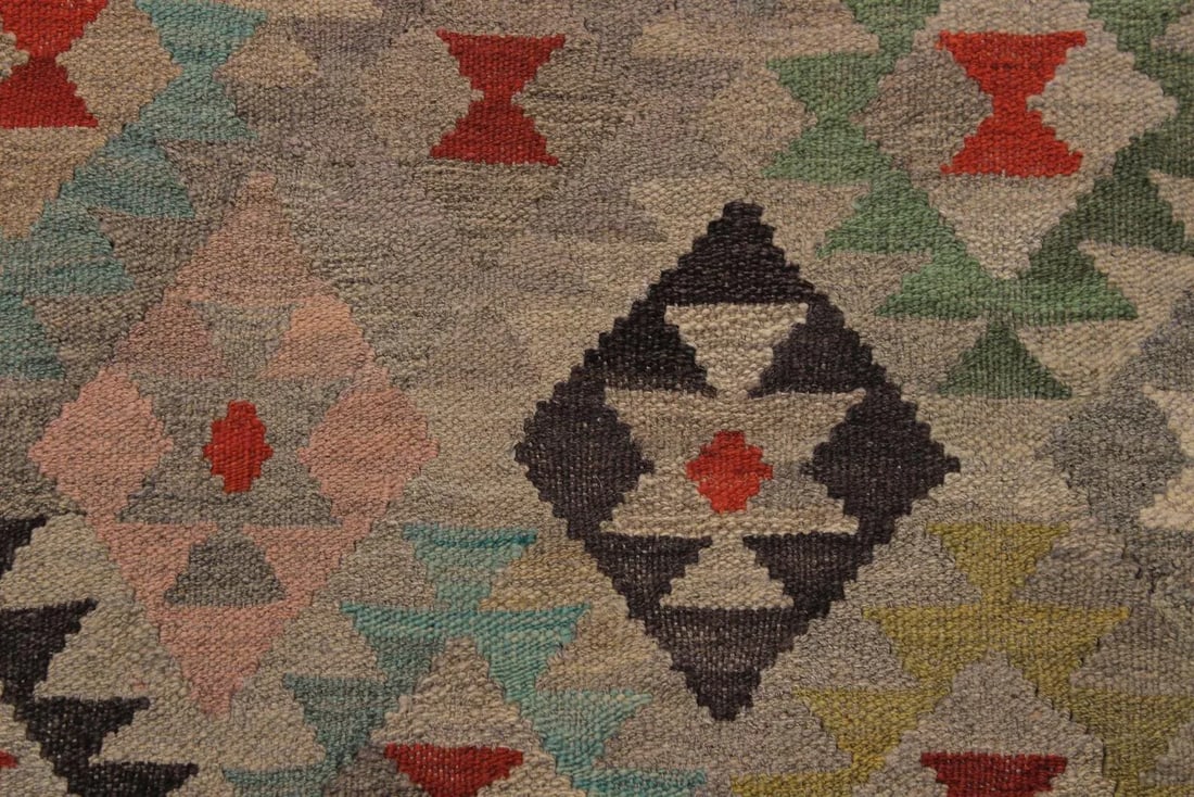 Abstract Kilim Tan Gray Wool Rug - 5'9" X 8'1" - 4