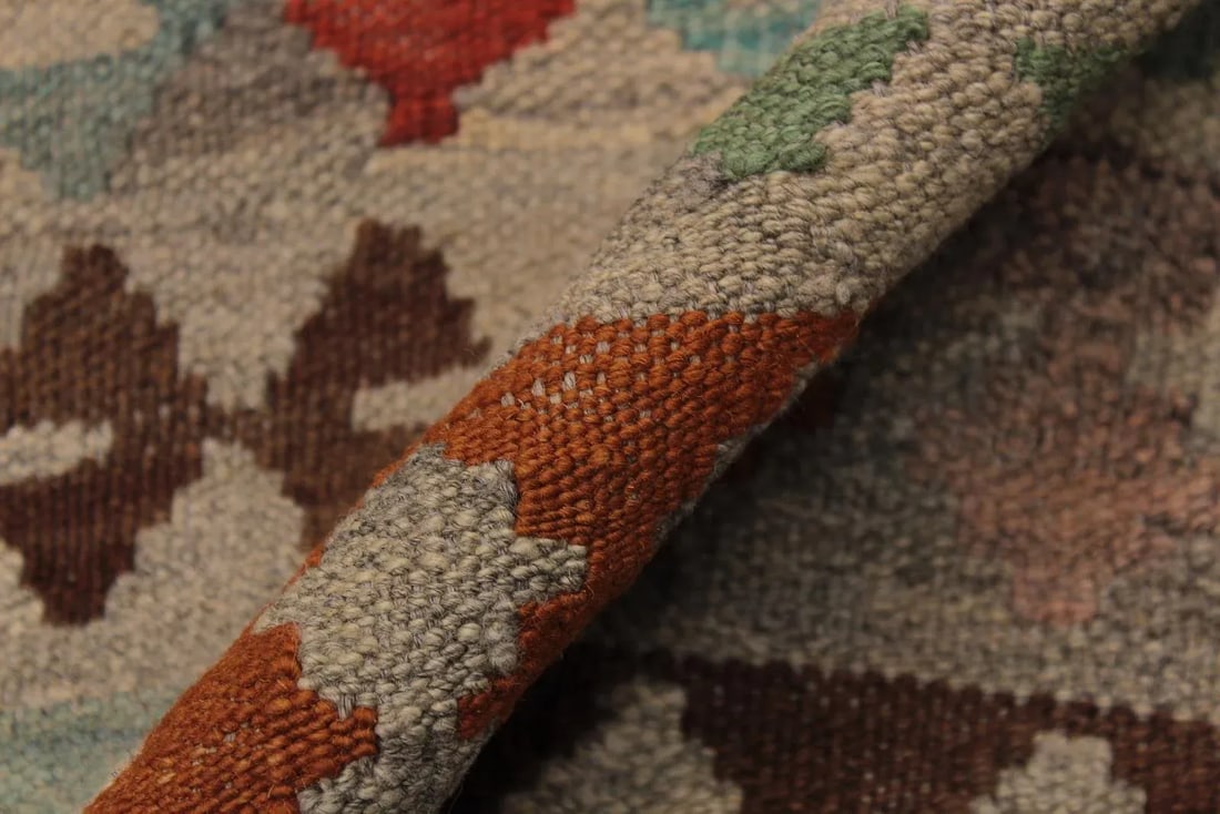 Abstract Kilim Tan Gray Wool Rug - 5'9" X 8'1" - 6