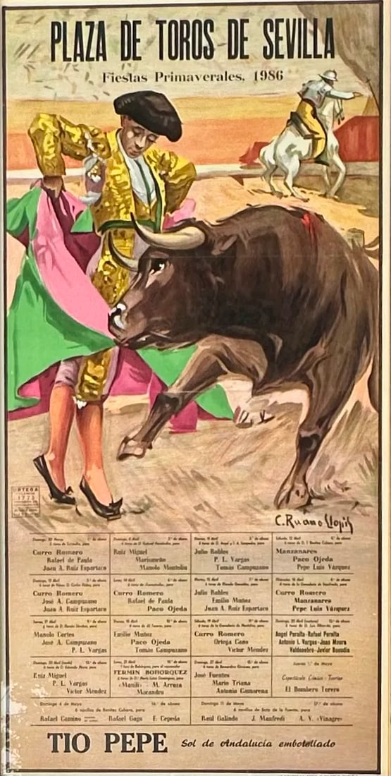 1986 Plaza De Toros De Sevilla Bullfight Poster – Fiestas Primaverales, TÃ­o Pepe - 2