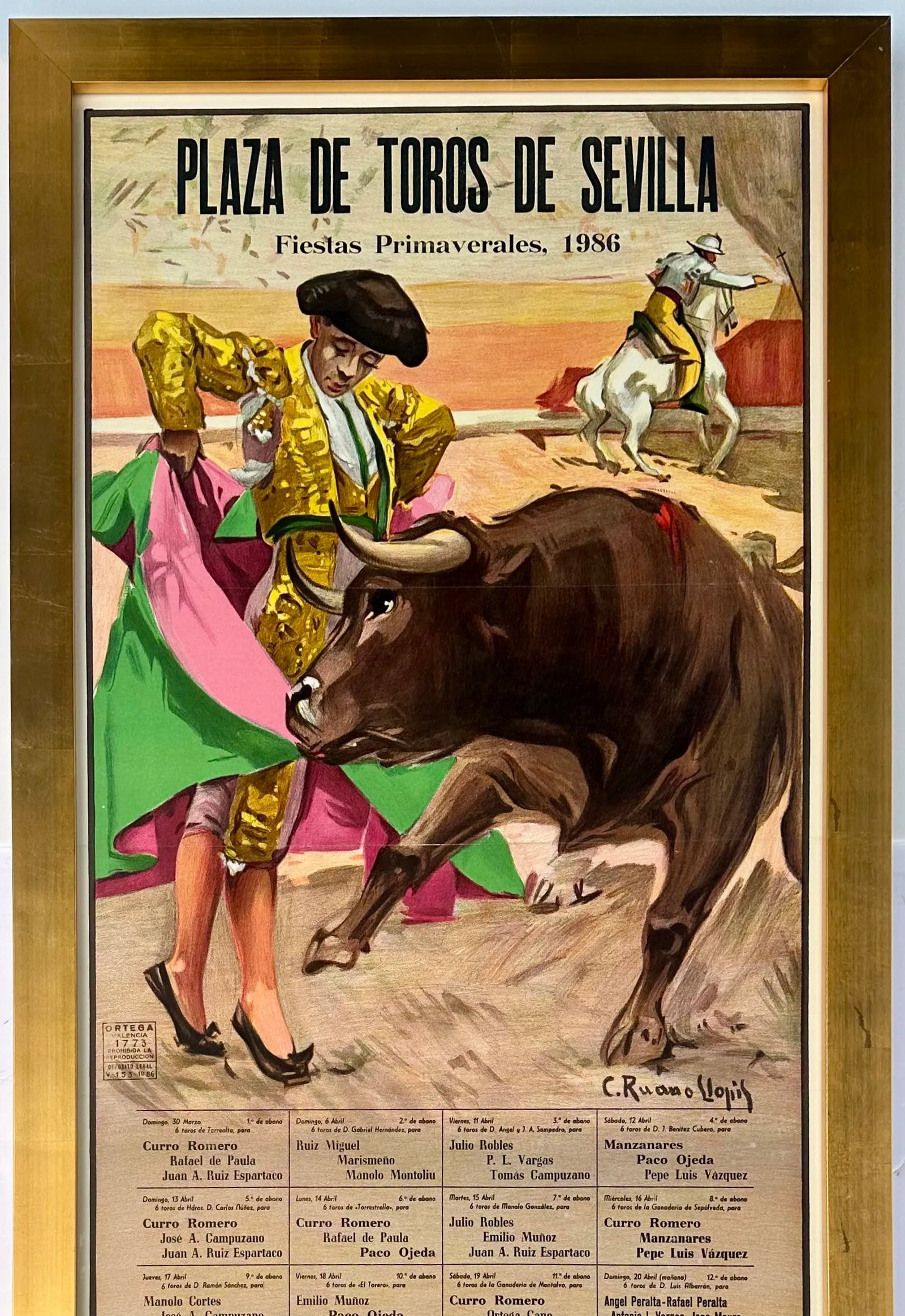 1986 Plaza De Toros De Sevilla Bullfight Poster – Fiestas Primaverales, TÃ­o Pepe - 3
