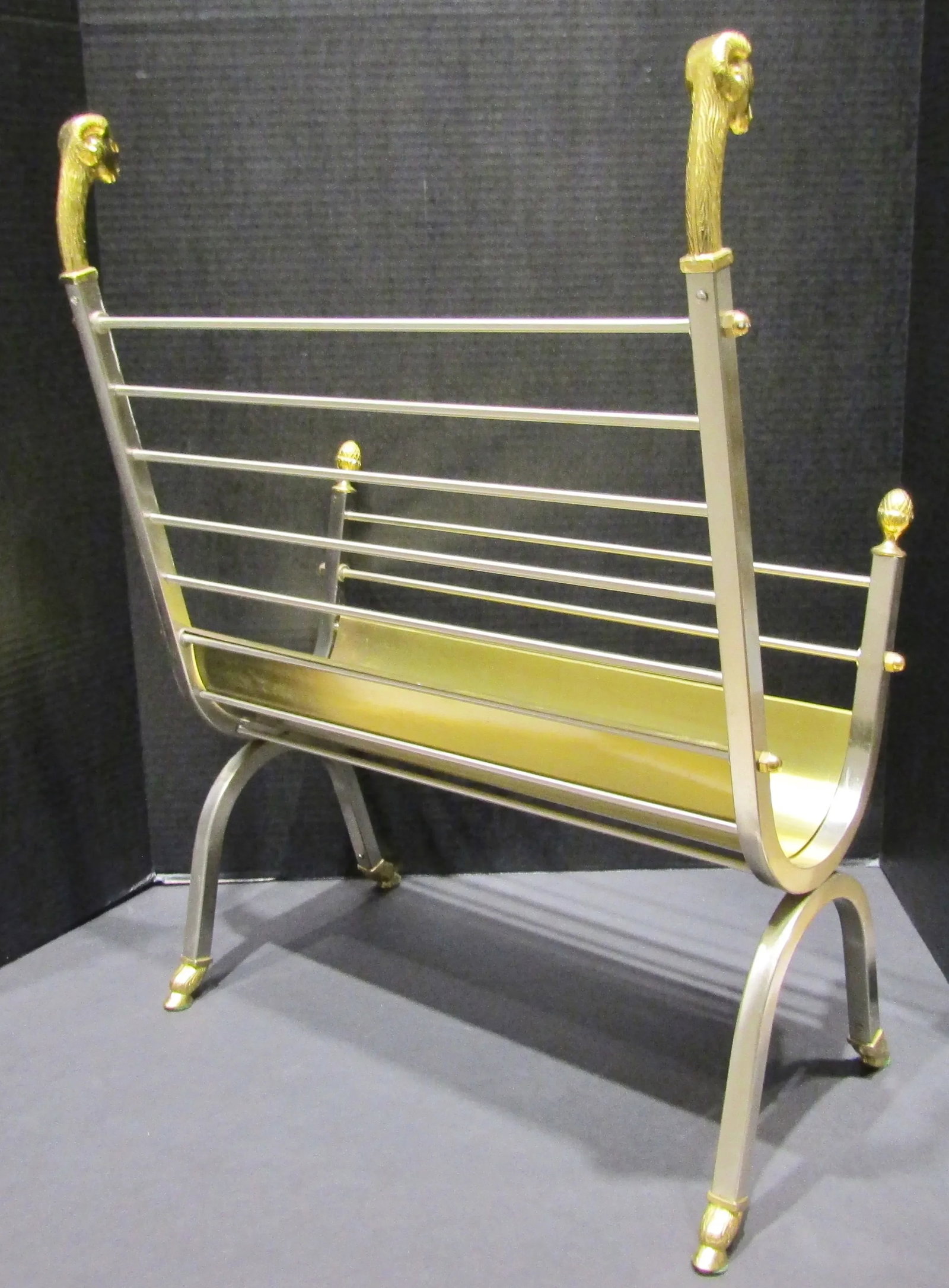 Vintage French Attributed to Maison Jansen Brass and Steel Magazine Rack Circa 1960's - 3