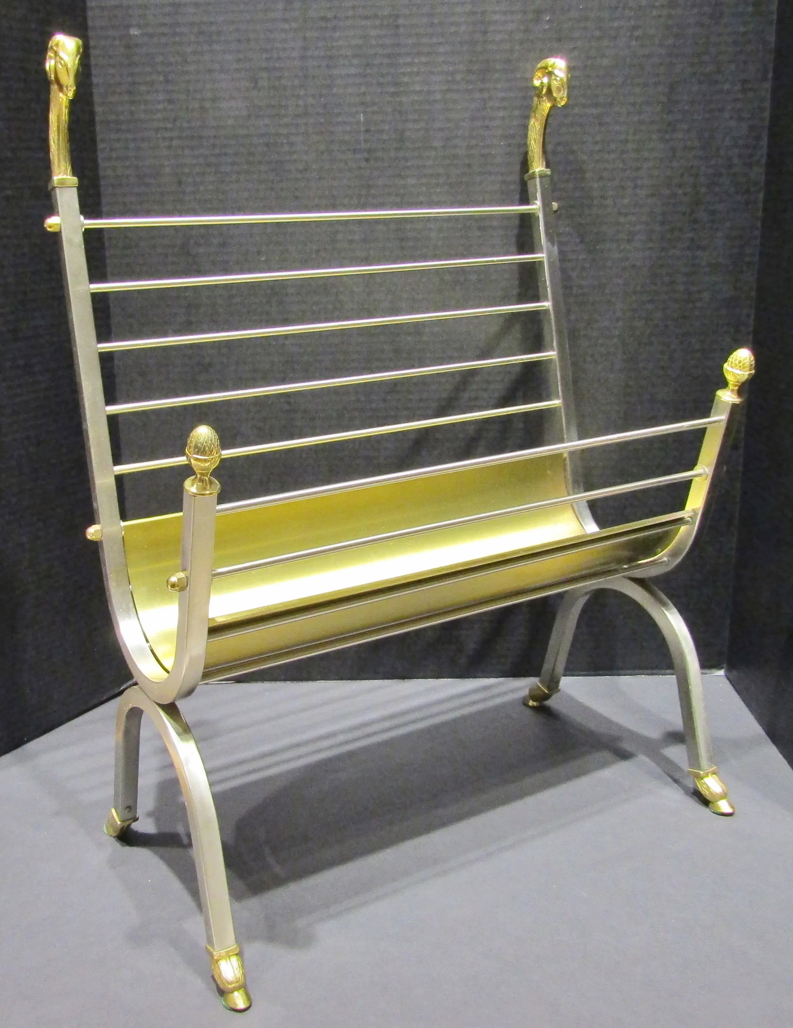 Vintage French Attributed to Maison Jansen Brass and Steel Magazine Rack Circa 1960's - 4