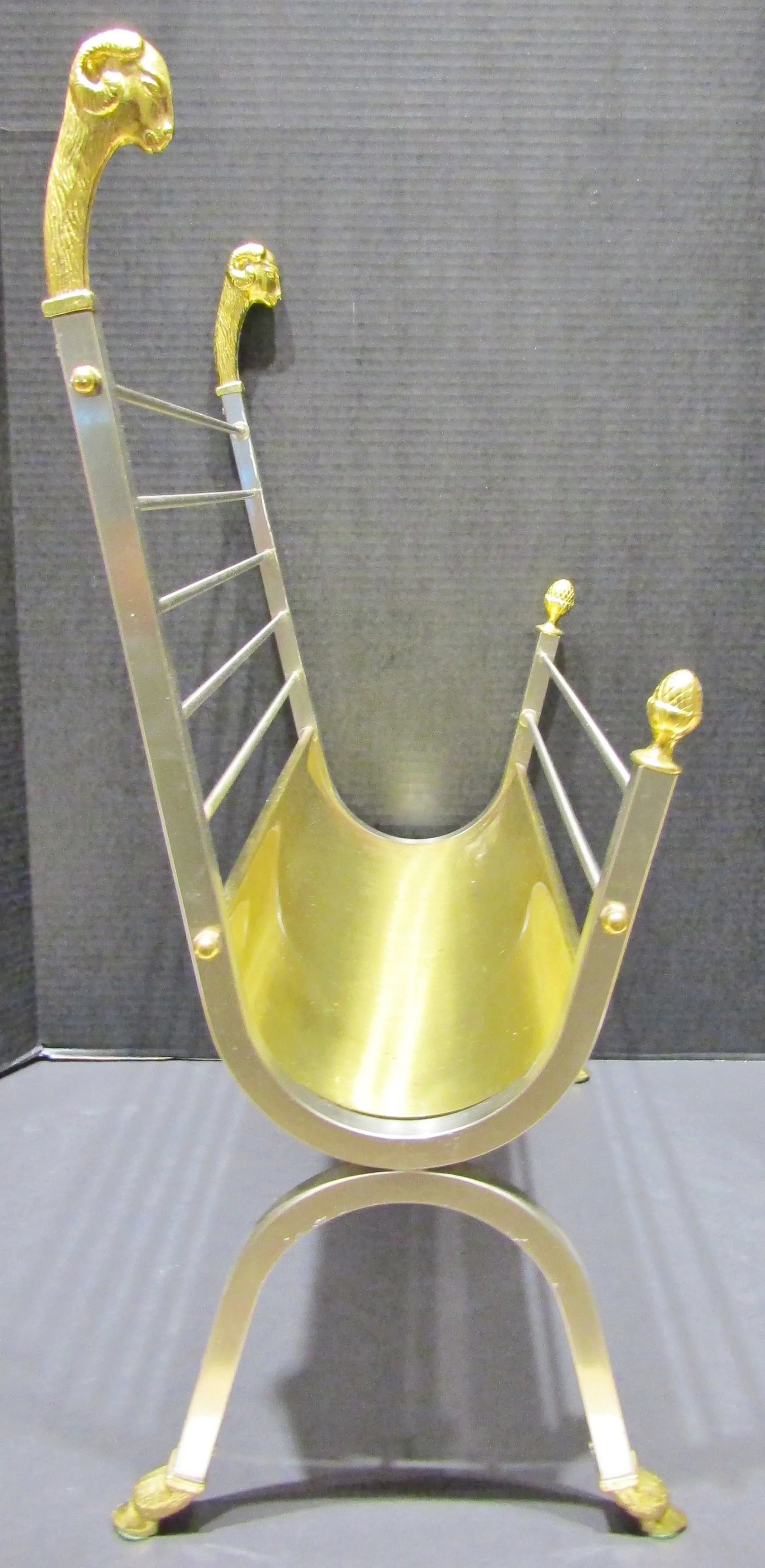Vintage French Attributed to Maison Jansen Brass and Steel Magazine Rack Circa 1960's - 5