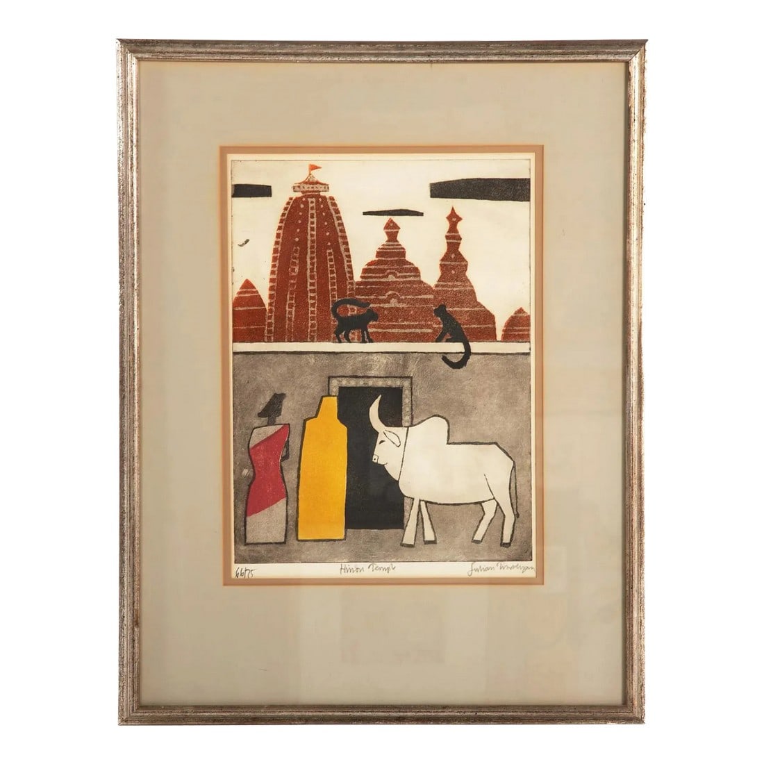 Original Signed Julian Trevelyan "Hindu Temple" Rare Aquatint Etching (1 of 4)