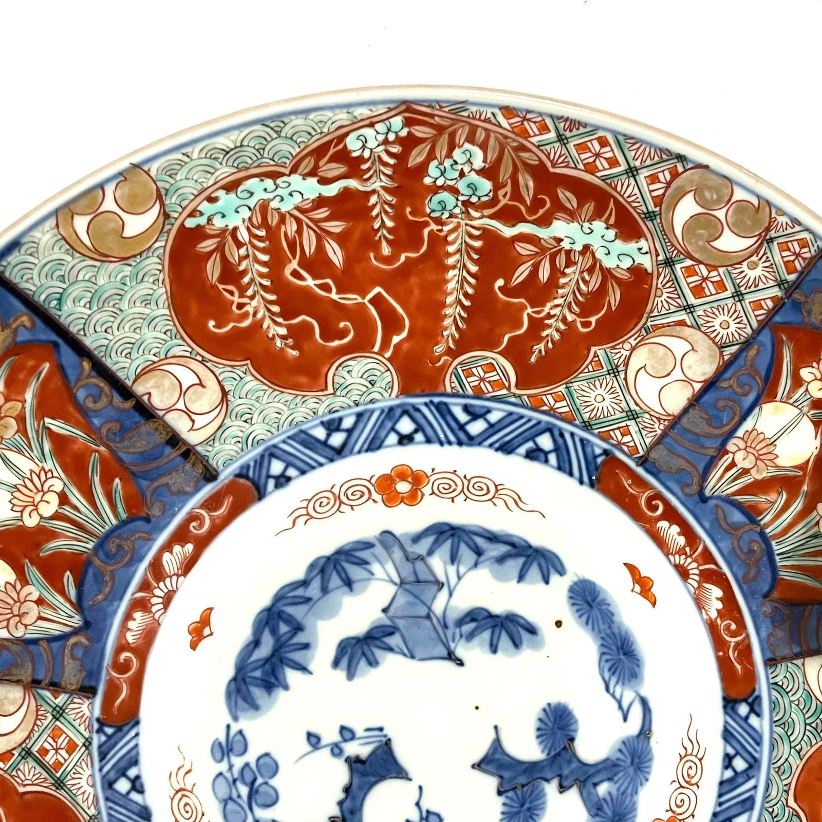 Antique Japanese Imari Style Charger Plate - Hand-Painted Wisteria and Iris Pattern - 2