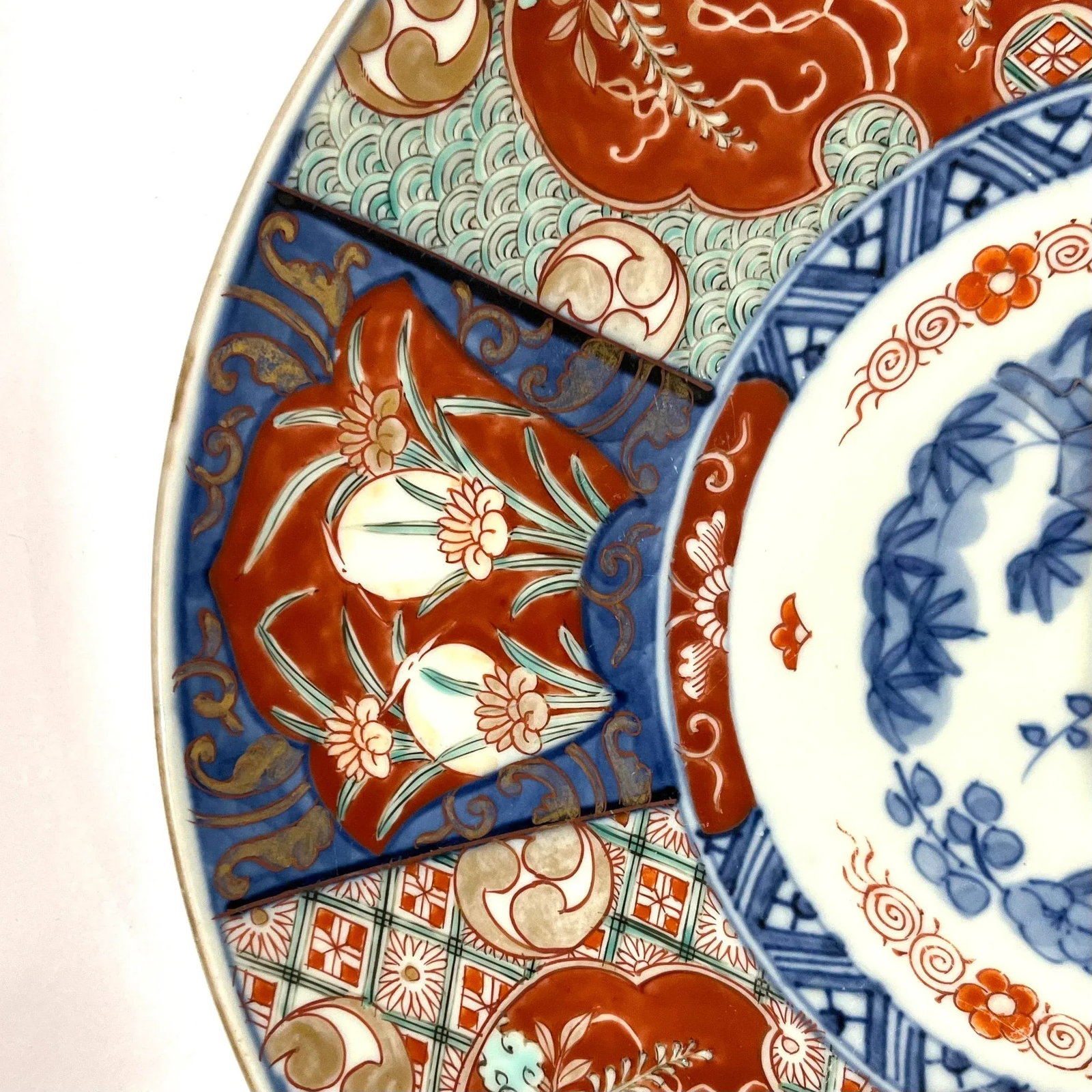 Antique Japanese Imari Style Charger Plate - Hand-Painted Wisteria and Iris Pattern - 6
