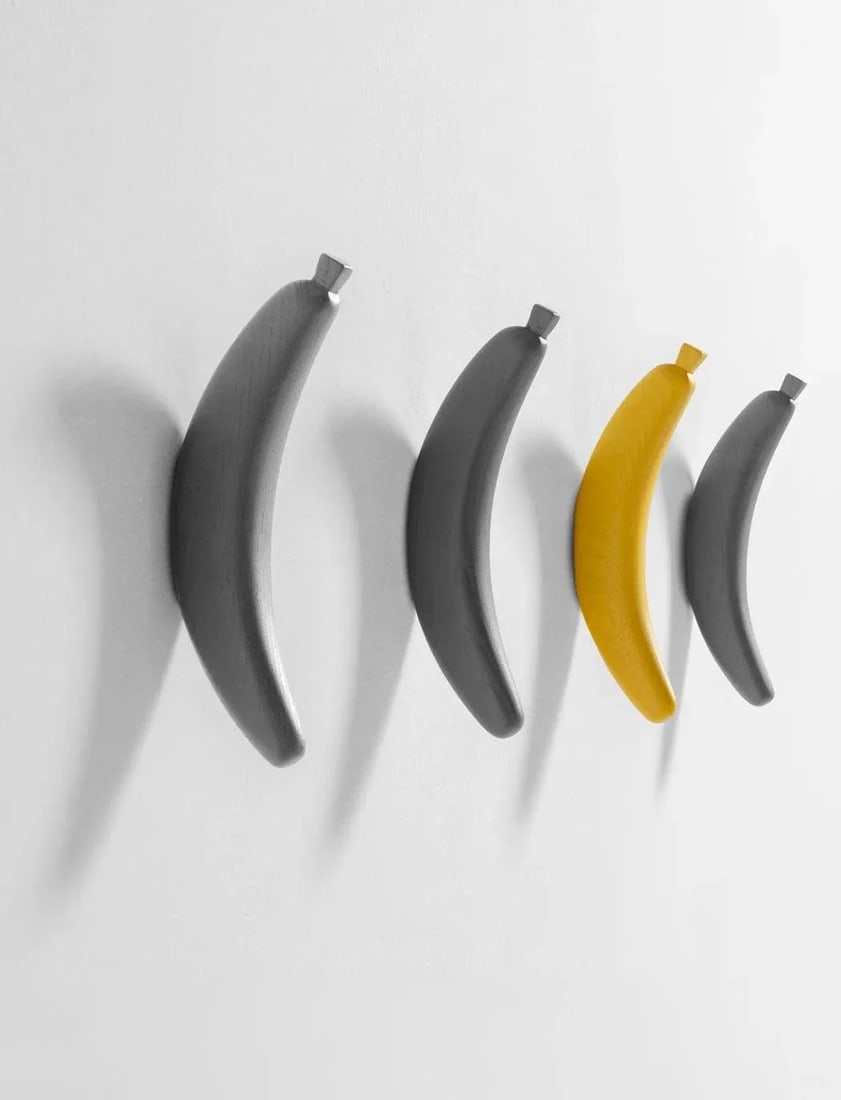 2022 "Banana Wall Hook" Functional Art, Solid Ash and Open Pore Lacquered in Yellow Color by Jai - 2