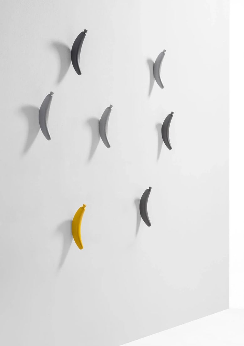 2022 "Banana Wall Hook" Functional Art, Solid Ash and Open Pore Lacquered in Yellow Color by Jai - 3