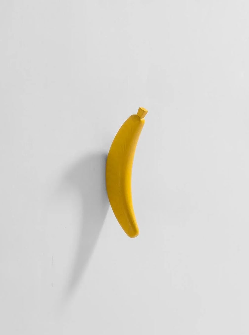 2022 "Banana Wall Hook" Functional Art, Solid Ash and Open Pore Lacquered in Yellow Color by Jai - 4