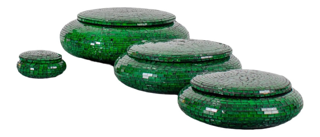 1970s Jobi Brazil Mosaic Glass Boxes - Set of 4: A set of four mosaic glass boxes made by Jobi of Brazil. 9 Â½ inches wide by 3 inches tall 8 inches wide by 2 Â½ inches tall 6 Â½ inches wide by 2 inches tall 2 inches