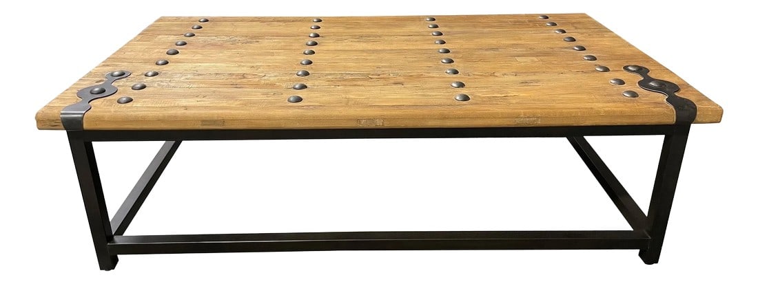 Industrial Barn Door & Metal Base Made into a Coffee Table, 21st Century (1 of 6)