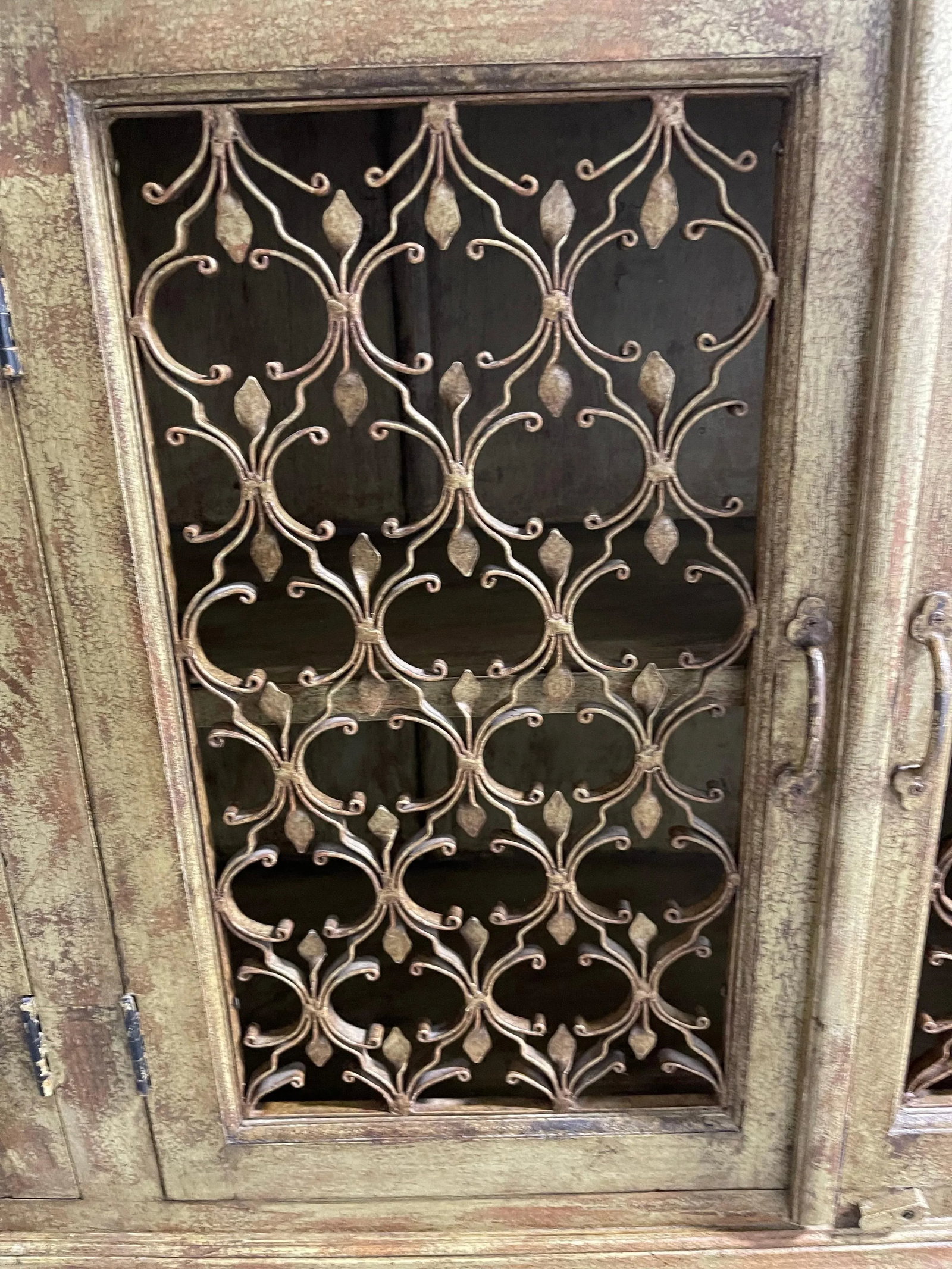 Green Brown Washed Four-Door Console with Metal Decorative Doors, 21st Century - 3