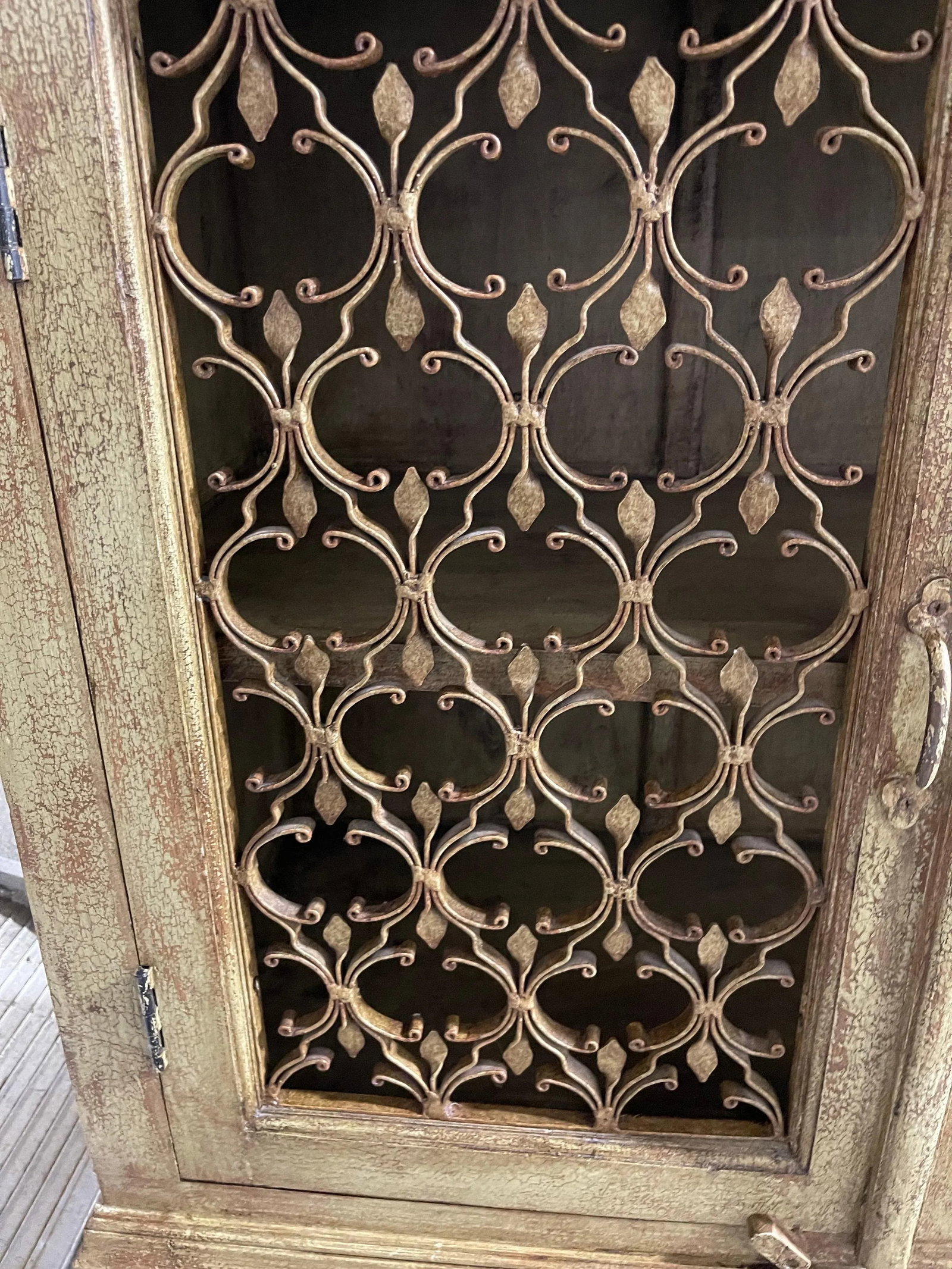 Green Brown Washed Four-Door Console with Metal Decorative Doors, 21st Century - 4