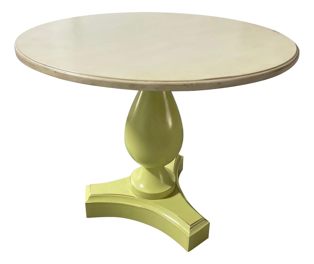 Lime Color Pedestal Base End or Side Table with a Cream Wood top, 21st Century (1 of 4)