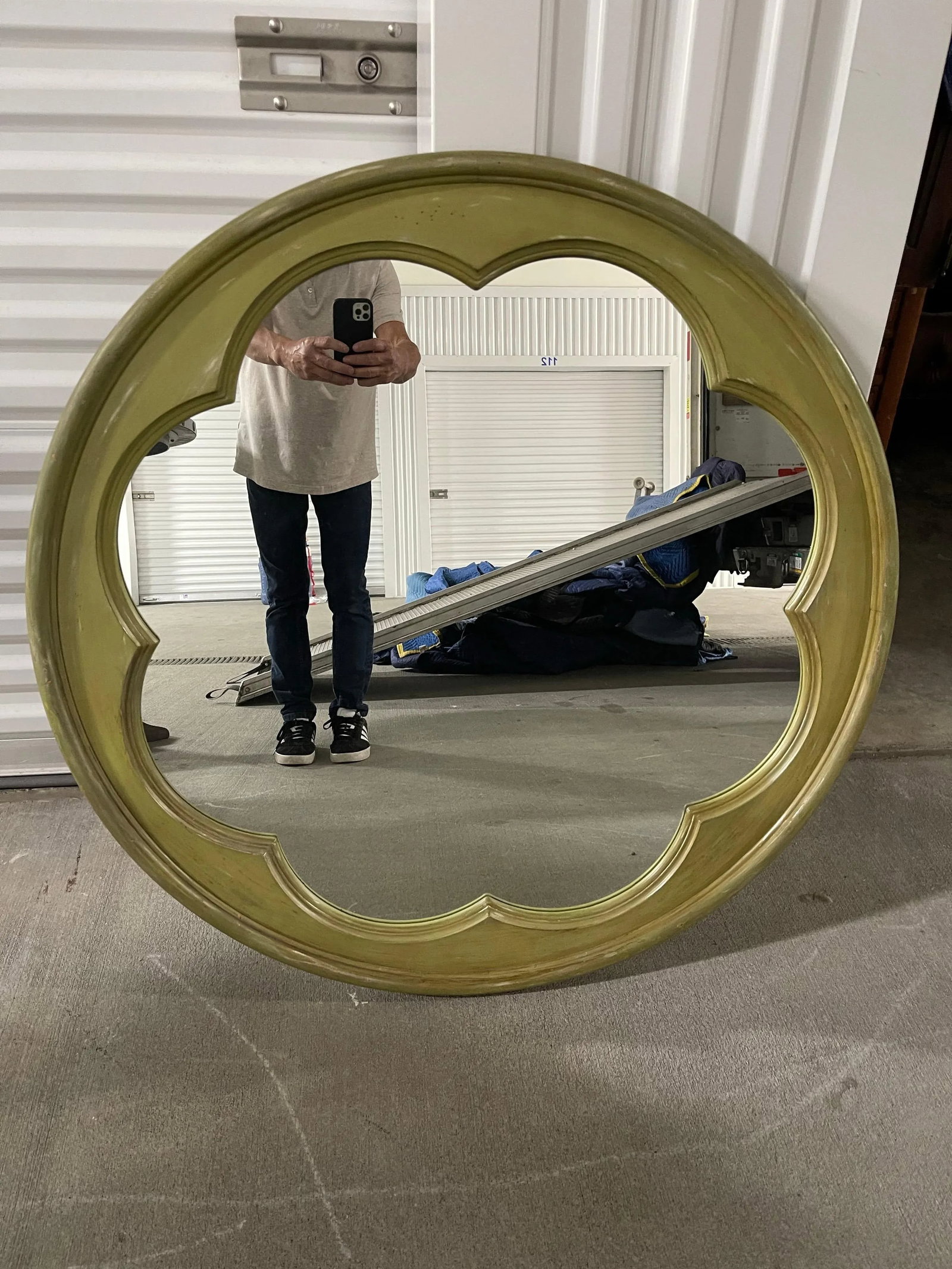 Round Green Washed Mirror, 21st Century - 2