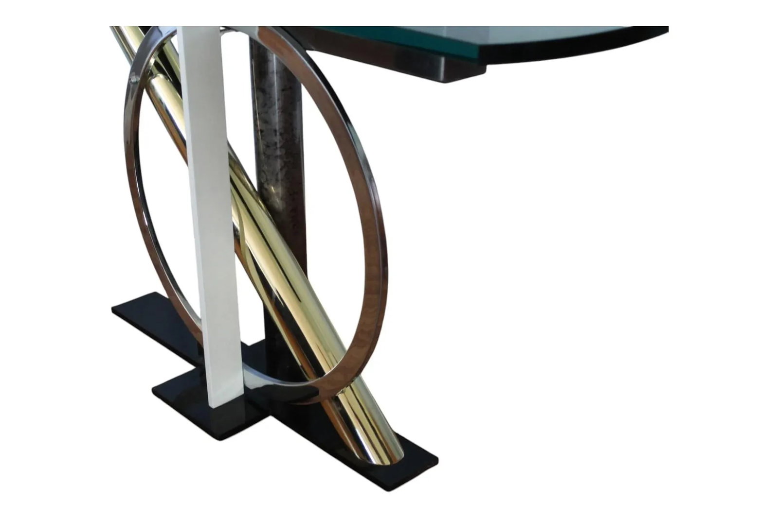 1980s Kaizo Oto for Dia Modernist -Chrome & Brass Console Table With Sculptural Base and Glass Top - 4