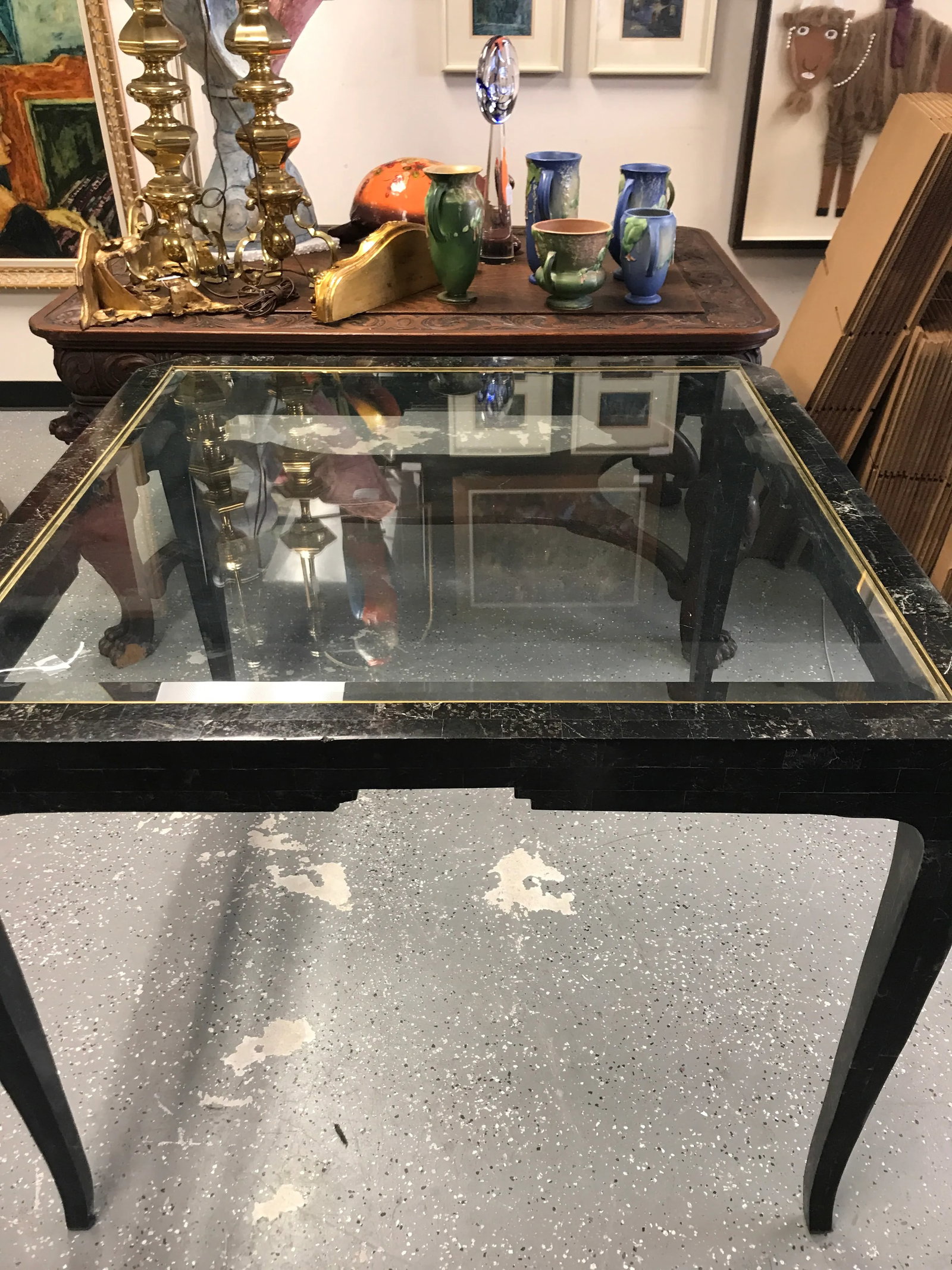1970s Maitland Smith Tessellated Marble and Glass GameTable - 5