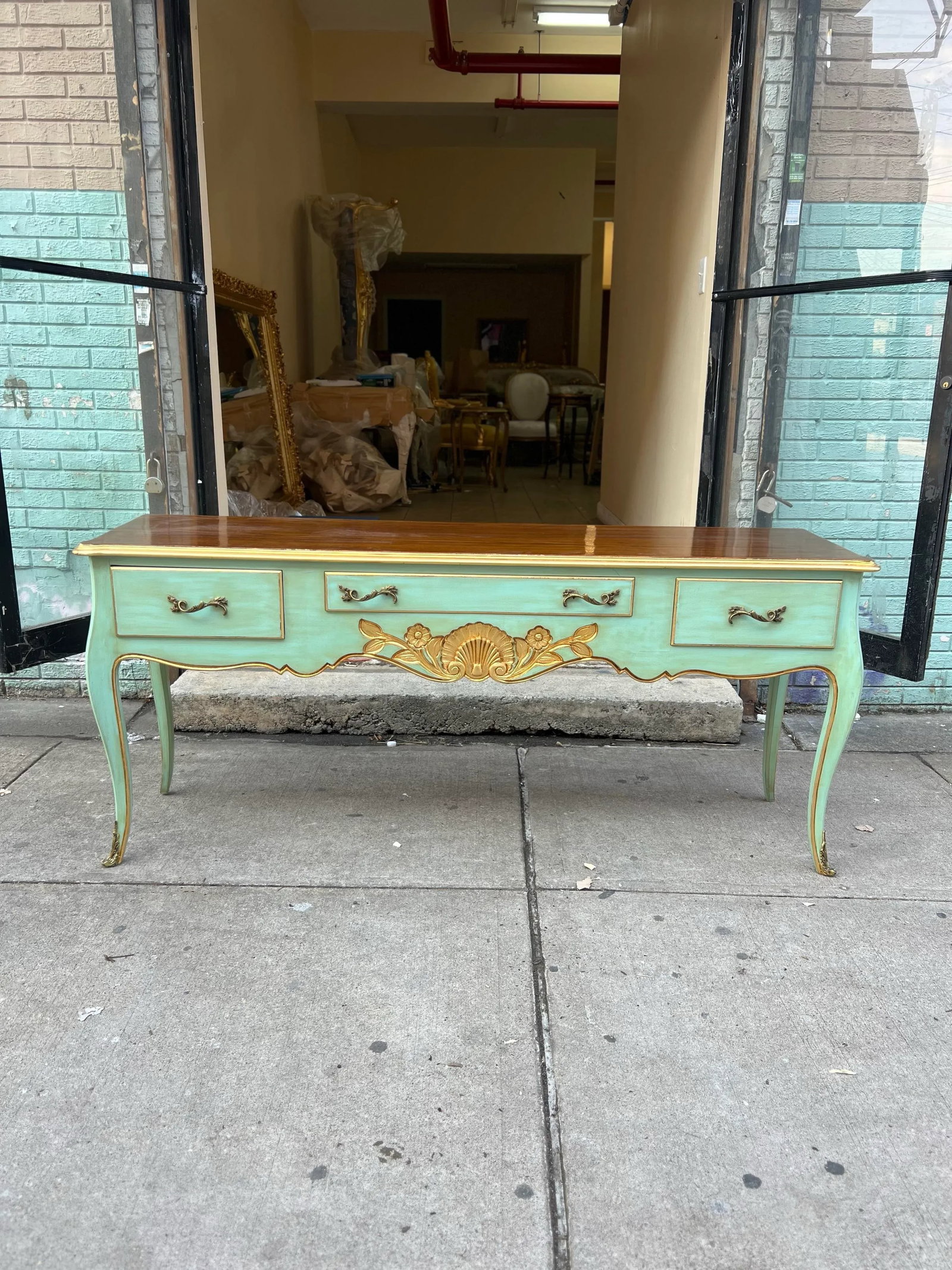 1960s French Countryside Painted Louis XV Pastel Style Console Table - 3