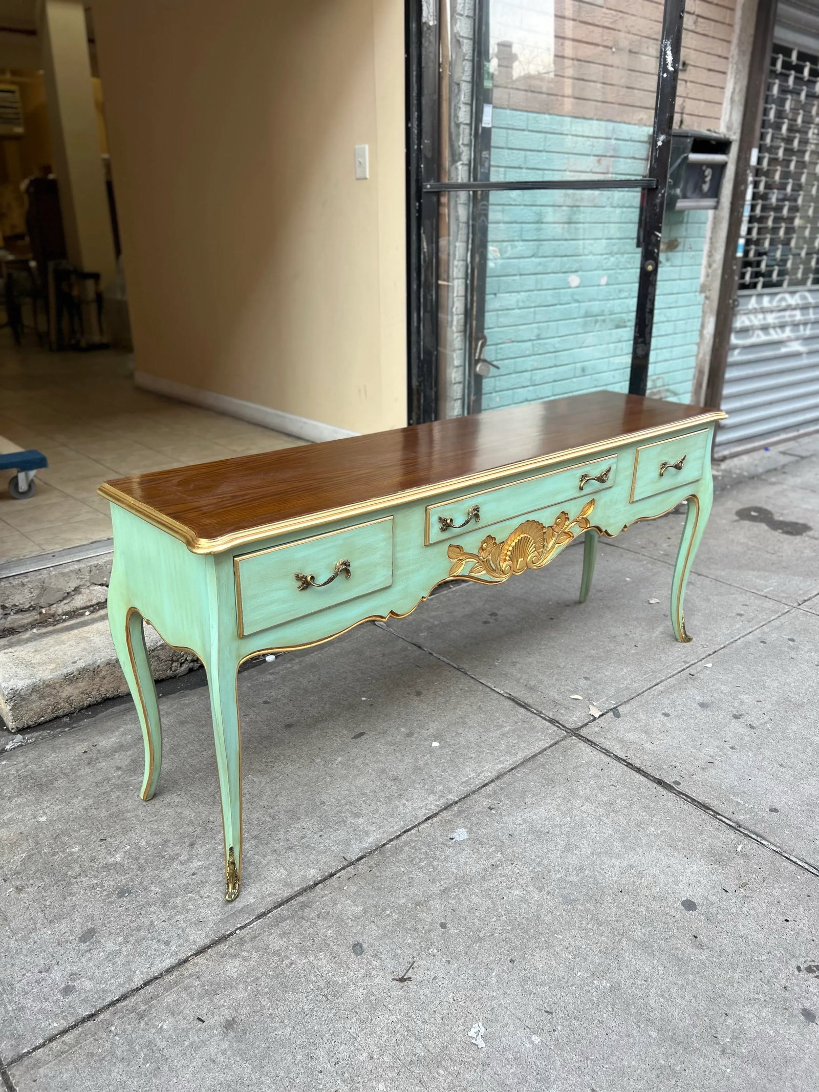 1960s French Countryside Painted Louis XV Pastel Style Console Table - 5