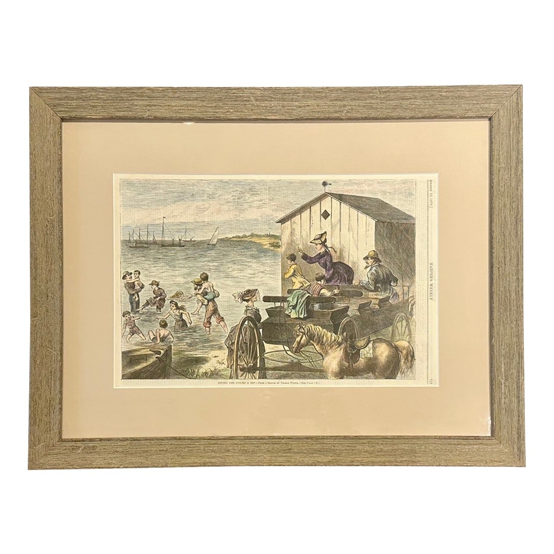Antique Original Print Chicks Taking a Dip, 1873 (Framed) (1 of 5)
