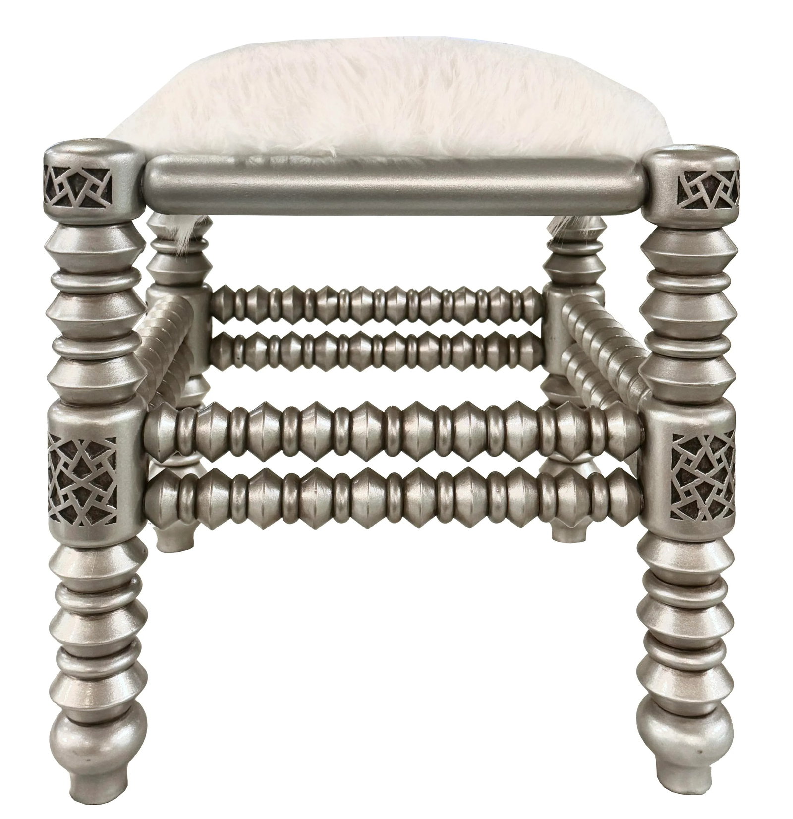1990s Hand Carved Silver Color Low Stool - 2