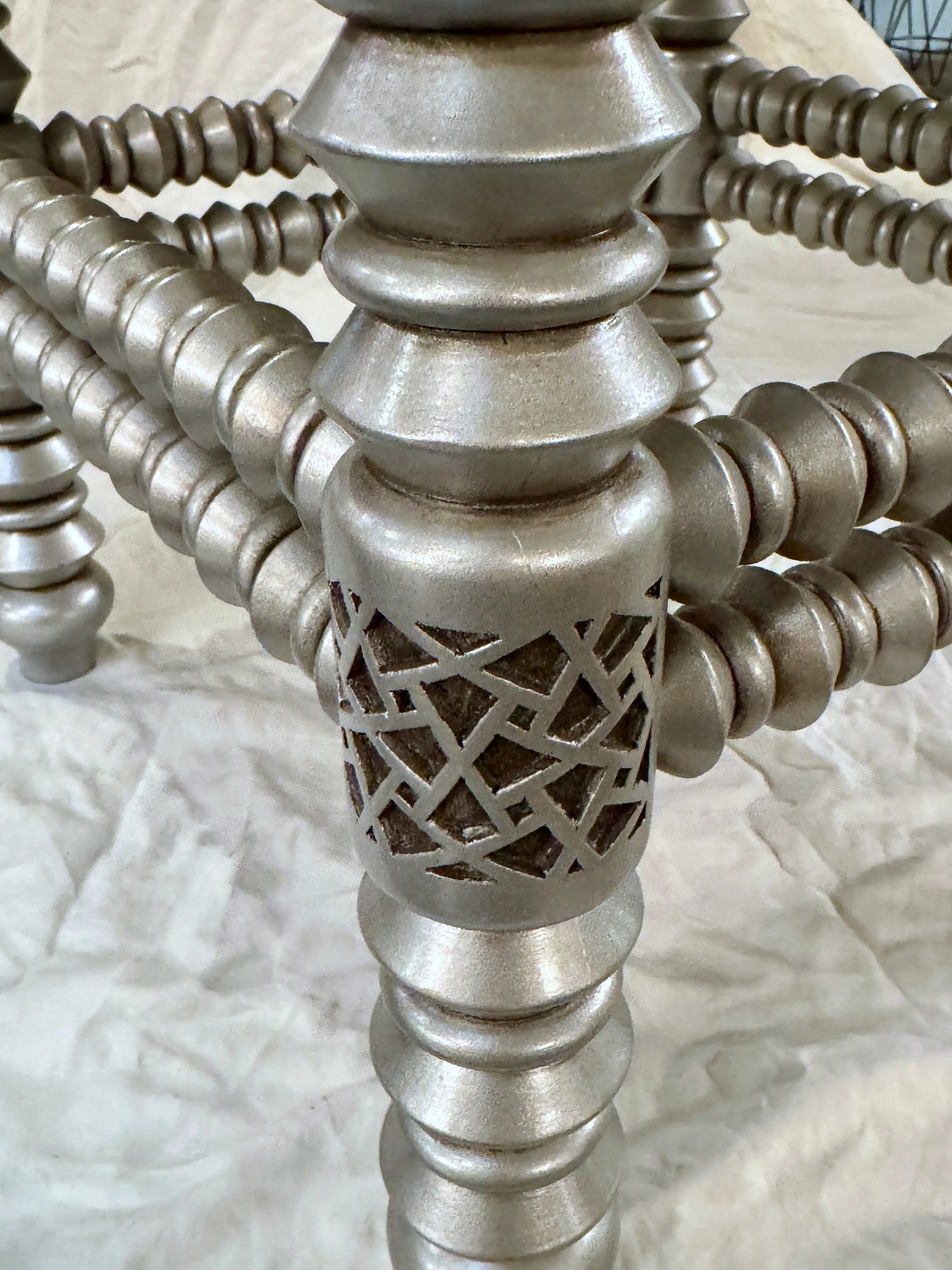 1990s Hand Carved Silver Color Low Stool - 6