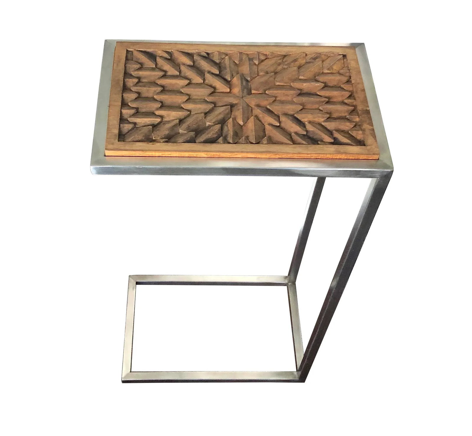 Contemporary Hand Carved Wood With Stainless Steal Side Table - 4