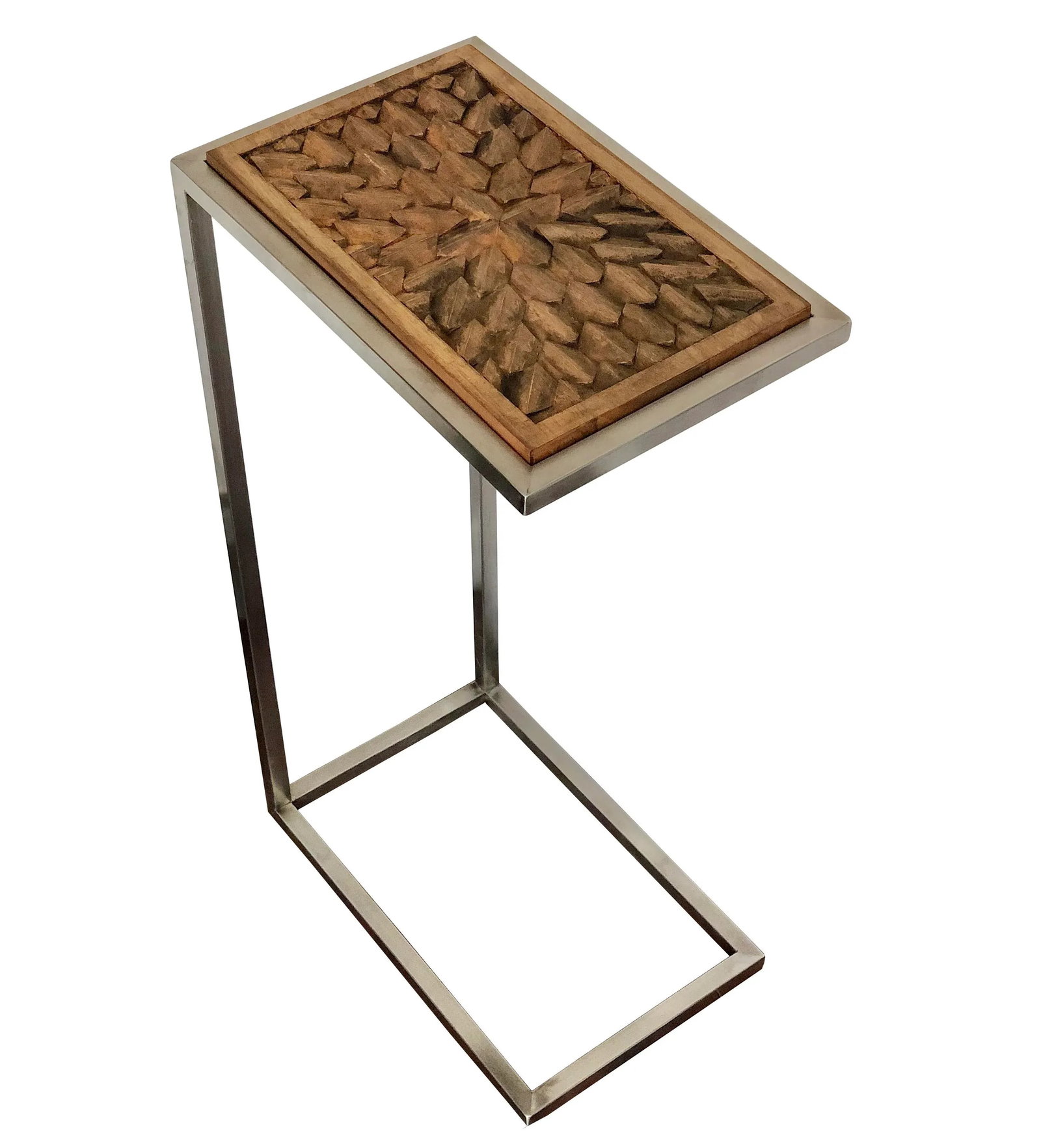 Contemporary Hand Carved Wood With Stainless Steal Side Table - 8