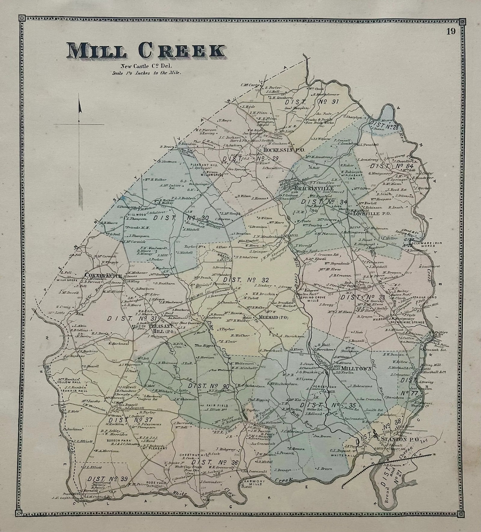 Mill Creek Hundred, Delaware Mid 19th Century Original Framed Engraving - 2