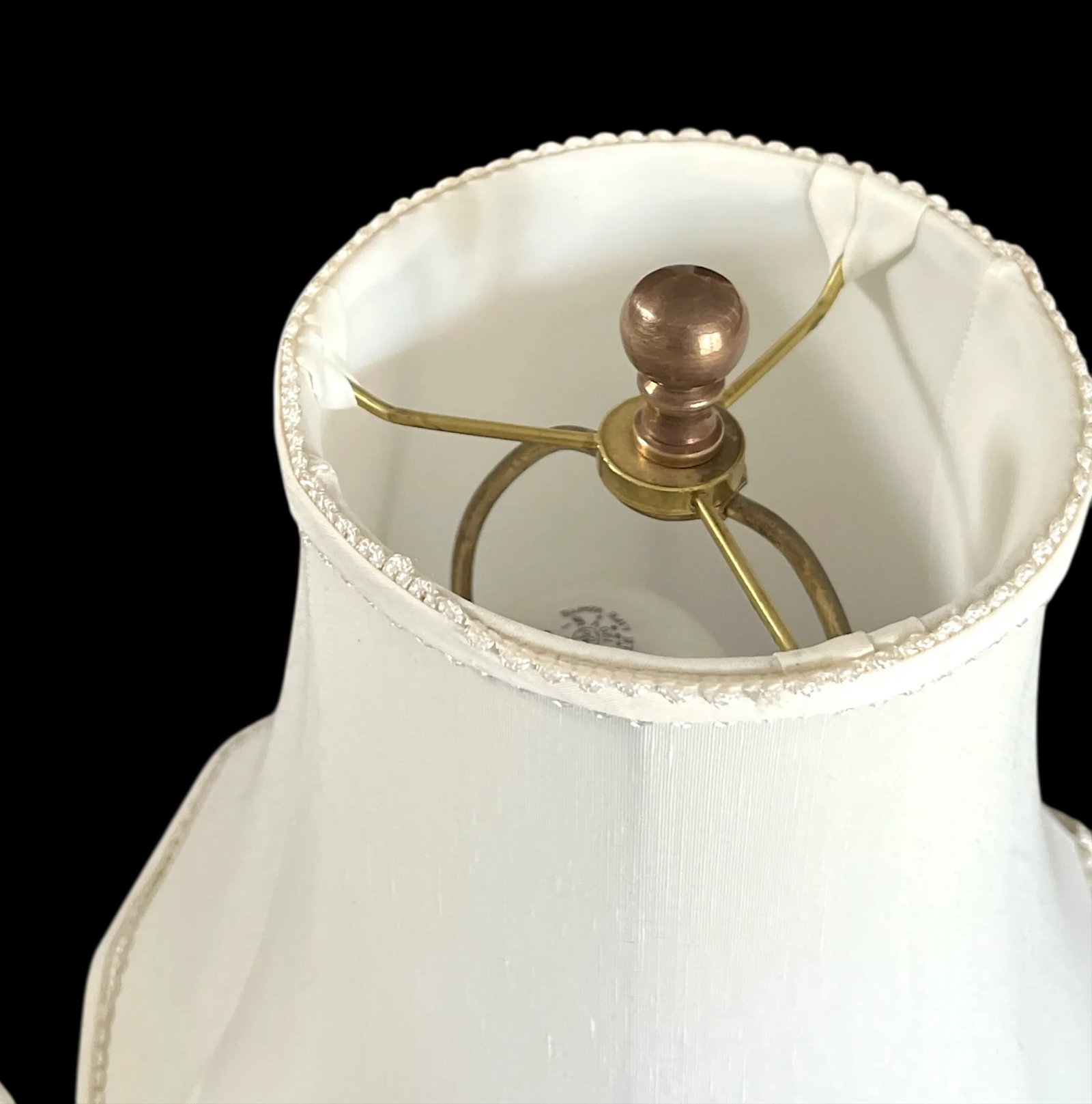 Vintage Yellow Porcelain Lamps Hand-Painted Cherry Blossom Design With Scalloped Ivory Shades a Pair - 7