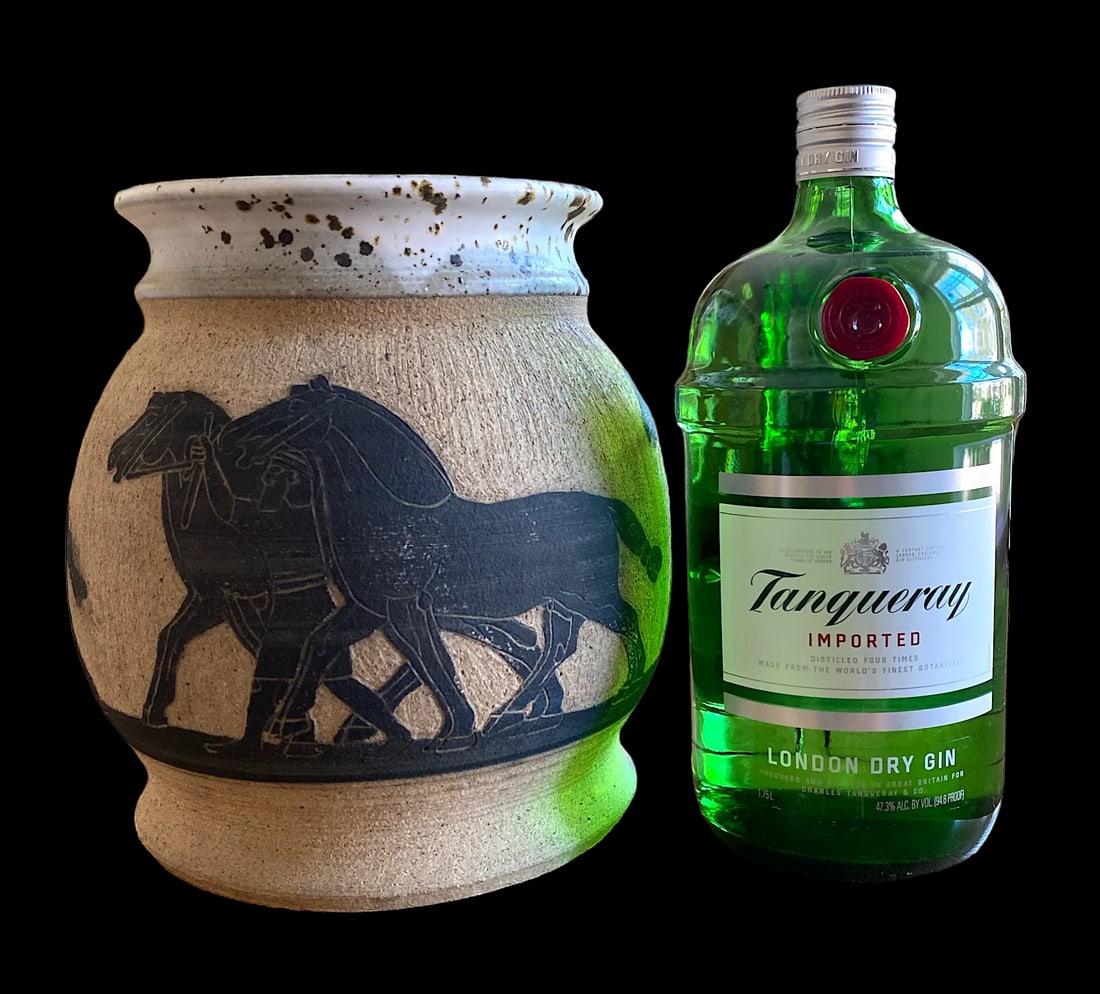 1970s Large Handmade Vase With Carved Ancient Horse and Warrior Groom Motif - 6