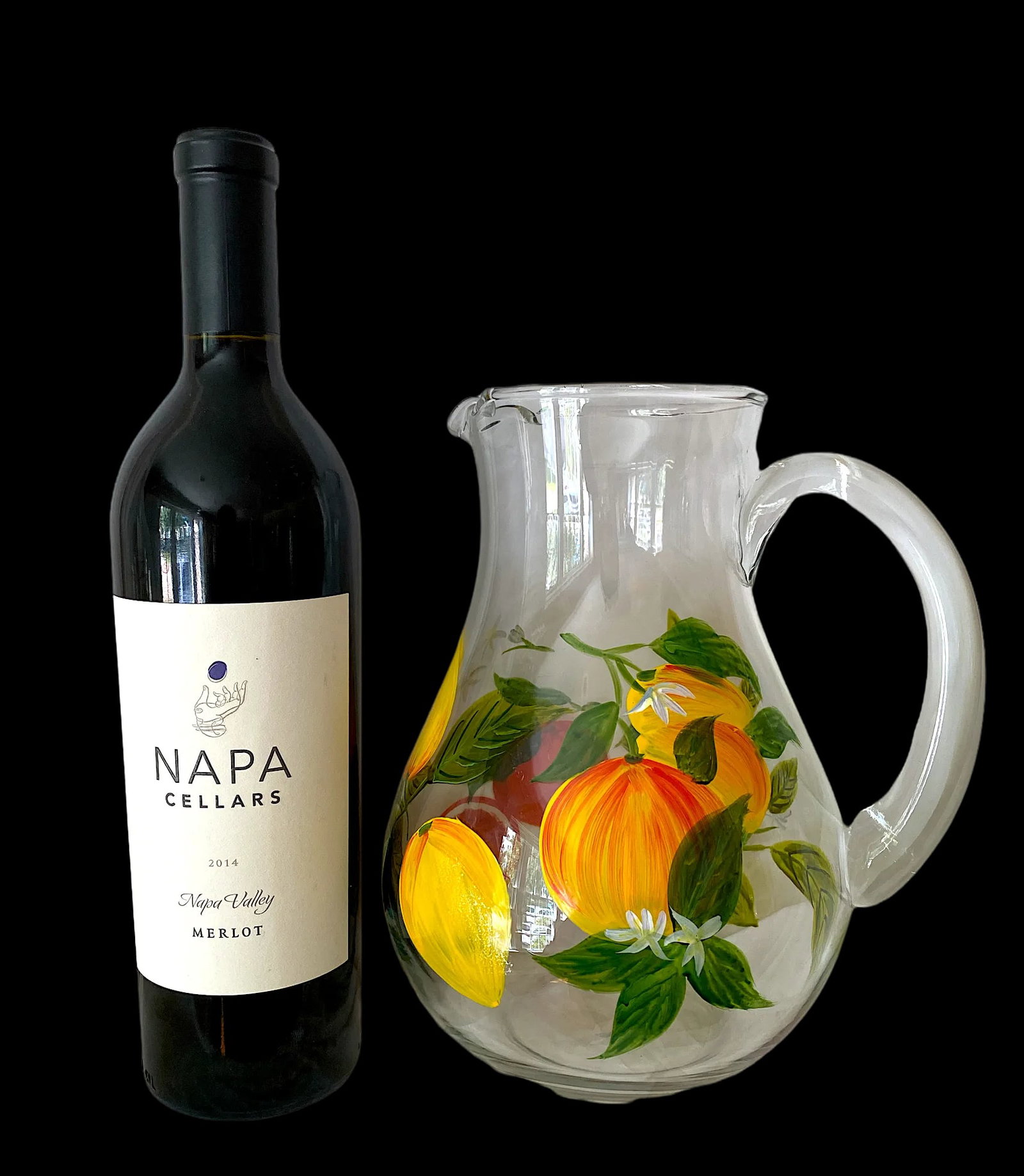 2000s Hand Painted Citrus Themed Tumbler and Pitcher Set With Lemons and Limes Set- 6 Pieces - 11