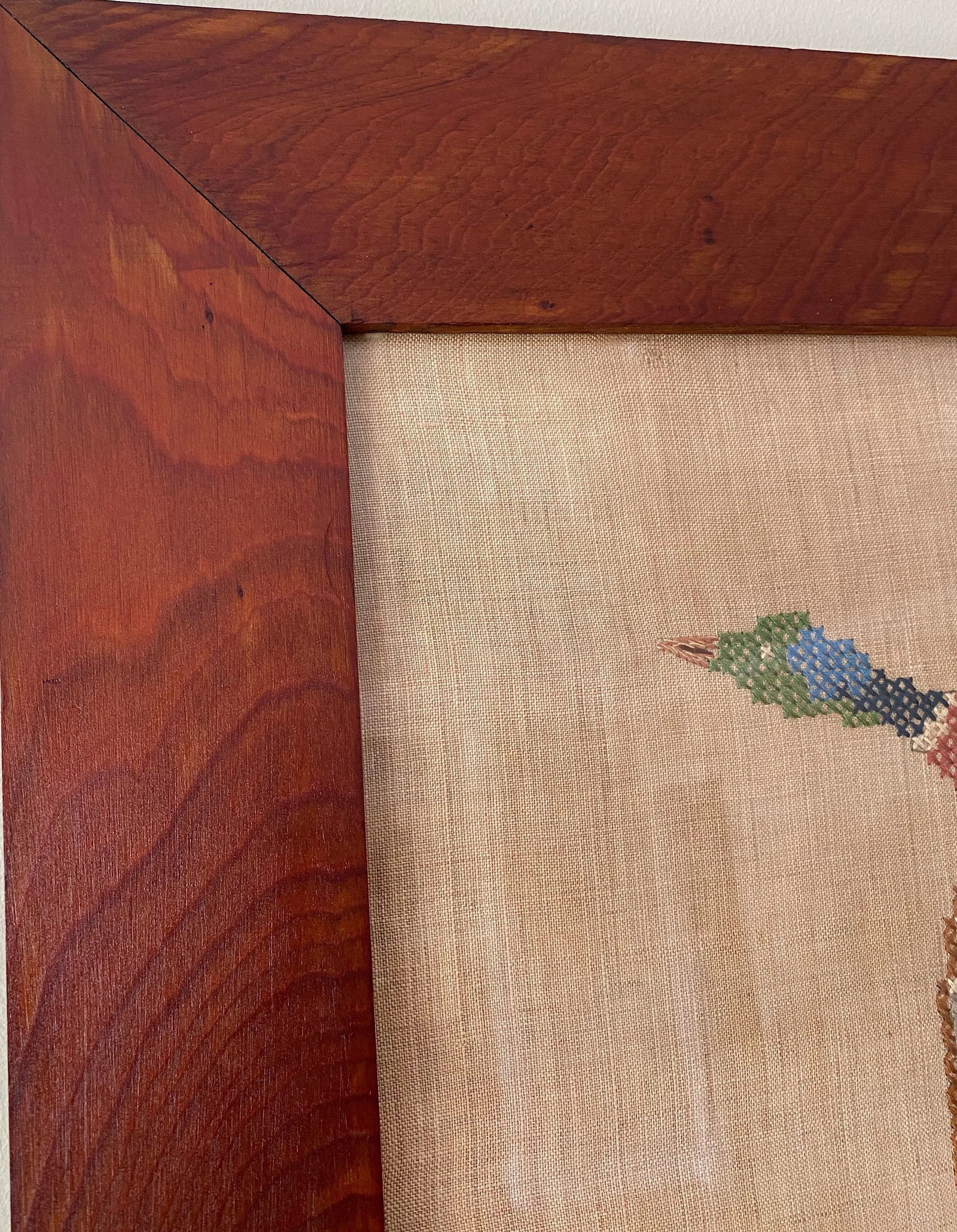 Large Framed 1930s Needlepoint Cross Stitch Mallards in Flight on Linen in Hand Made Oak Frame - 8
