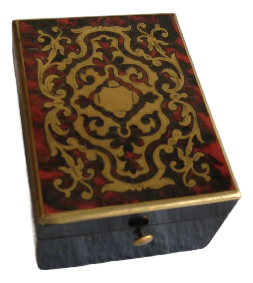 Mid 19th Century French Napoleon III Boulle Style Watch Holder Box: This is a very rare box , first time we find one in the Boule style in 30 years , it present an exquisite Boule style work on the top see pictures , and when you open the box a little spring pushes