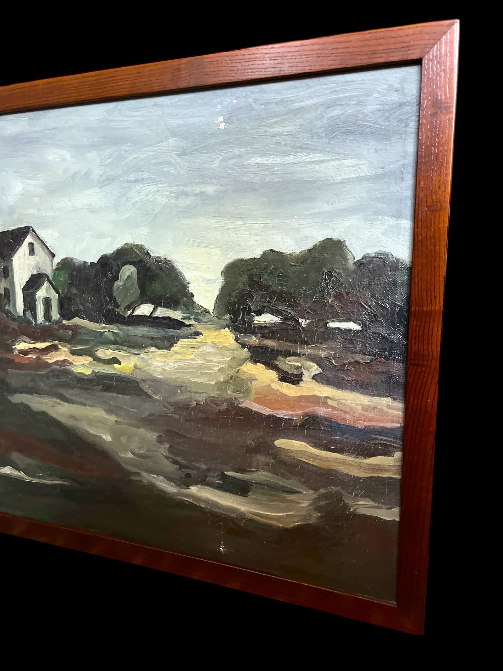 Mid 20th Century Vintage Mid-Century Expressionist Landscape Painting Signed G. Bronson, Framed - 5
