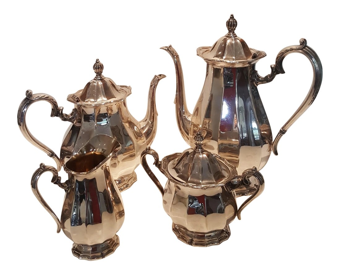 1940s Webster Wilcox English Flutes Silver Plate Coffee and Tea Set - 4 Piece Set (1 of 11)