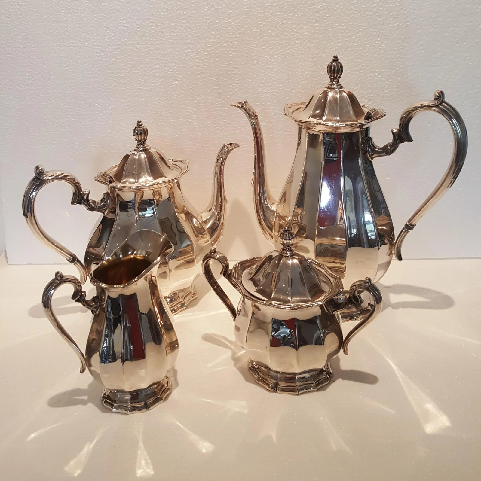 1940s Webster Wilcox English Flutes Silver Plate Coffee and Tea Set - 4 Piece Set - 2